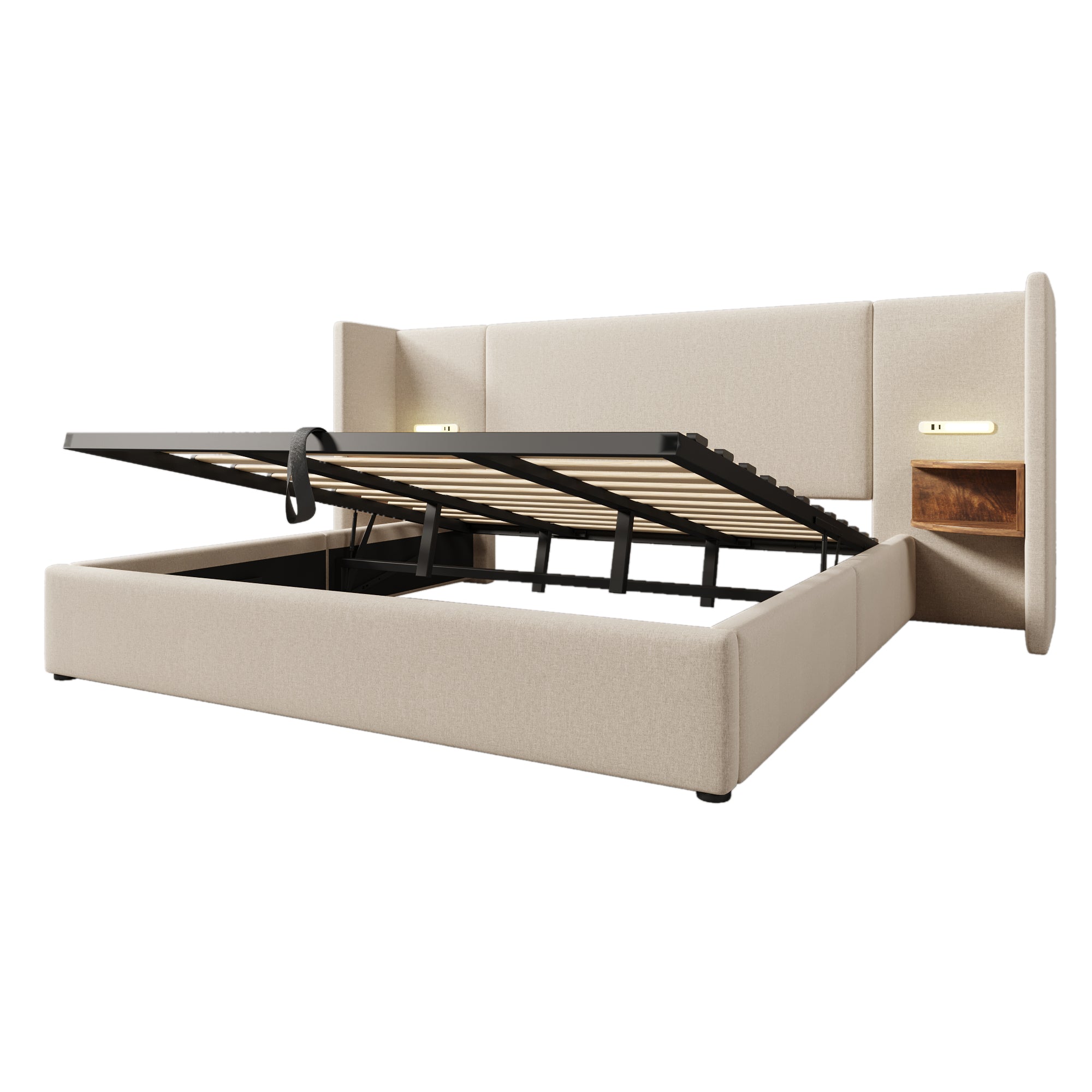 Logidon gestoffeerd bed tweepersoonsbed 180x200 met nachtkastje USB C oplaadfunctie