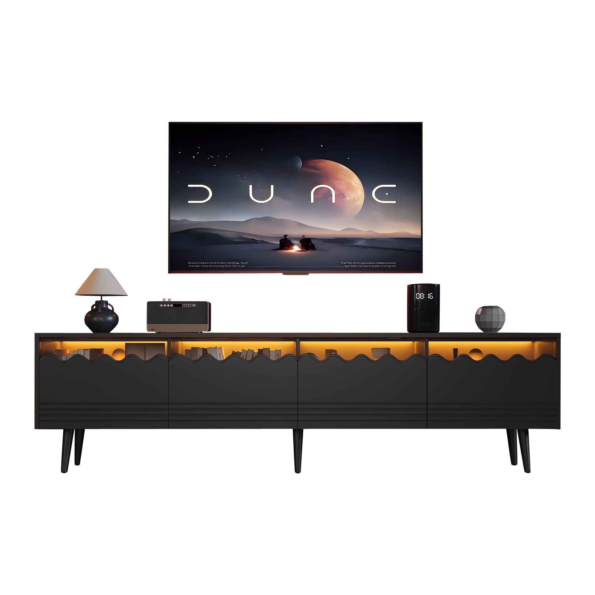 Logidon 176x38x45 cm zwart TV-lowboard met LED-verlichting