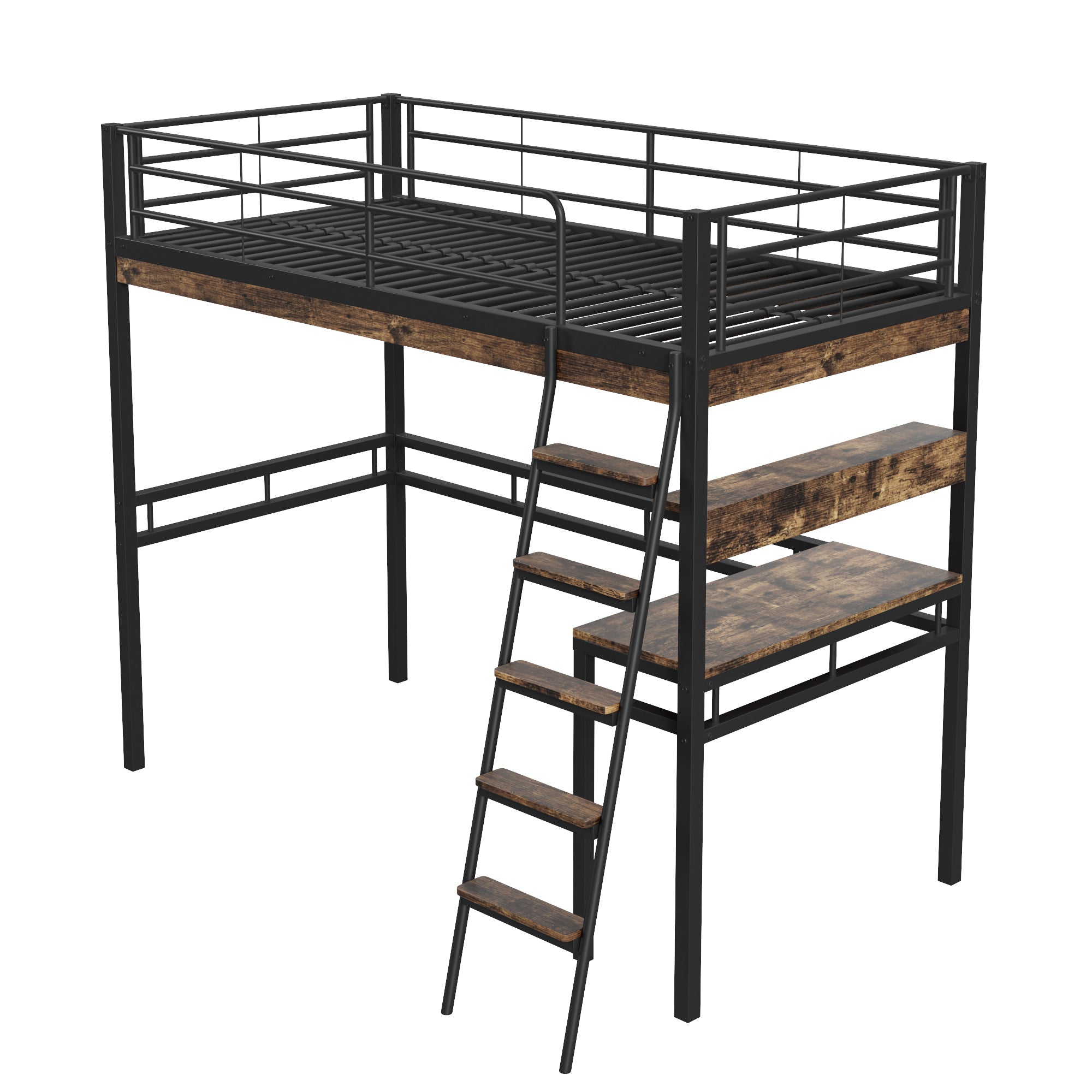 Logidon hoogslaper 90x200 cm met bureaurelingladder zwart