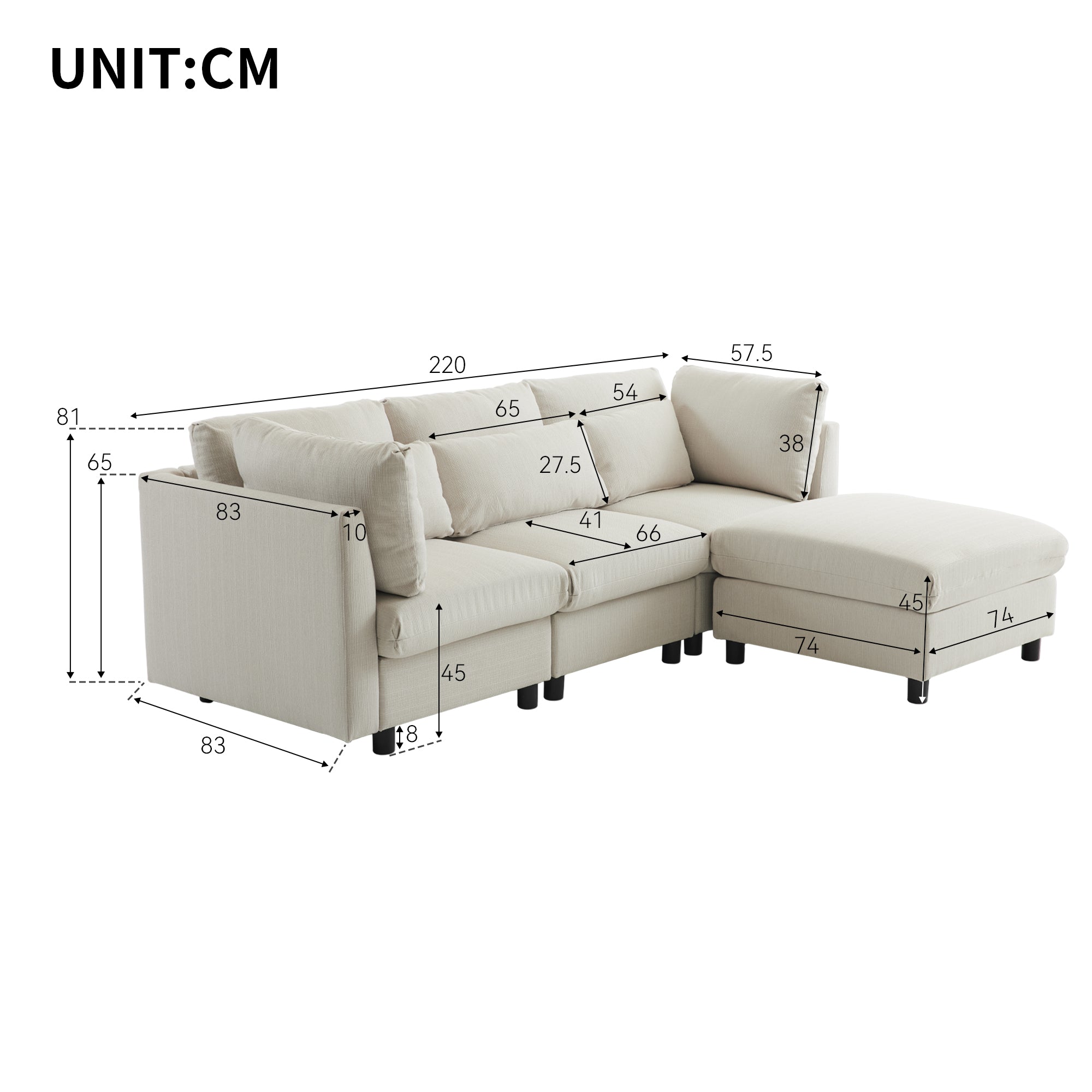 Logidon hoekbank beige stof moderne driezitsbank met voetenbank