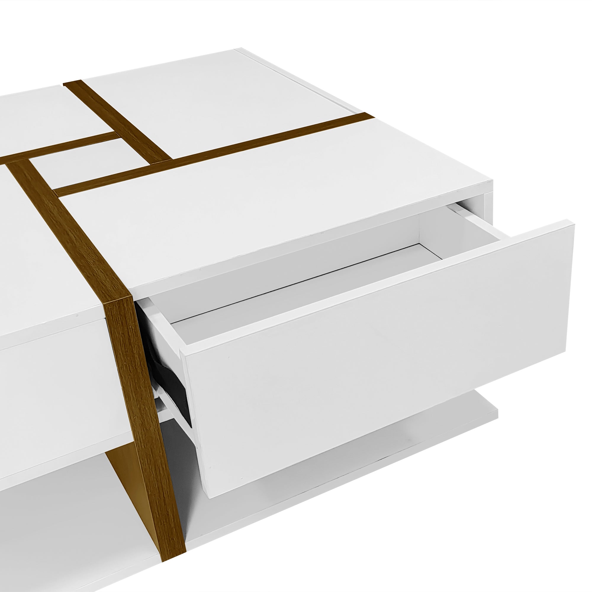 Logidon hoogglans salontafel wit met vier lades 78x78 cm