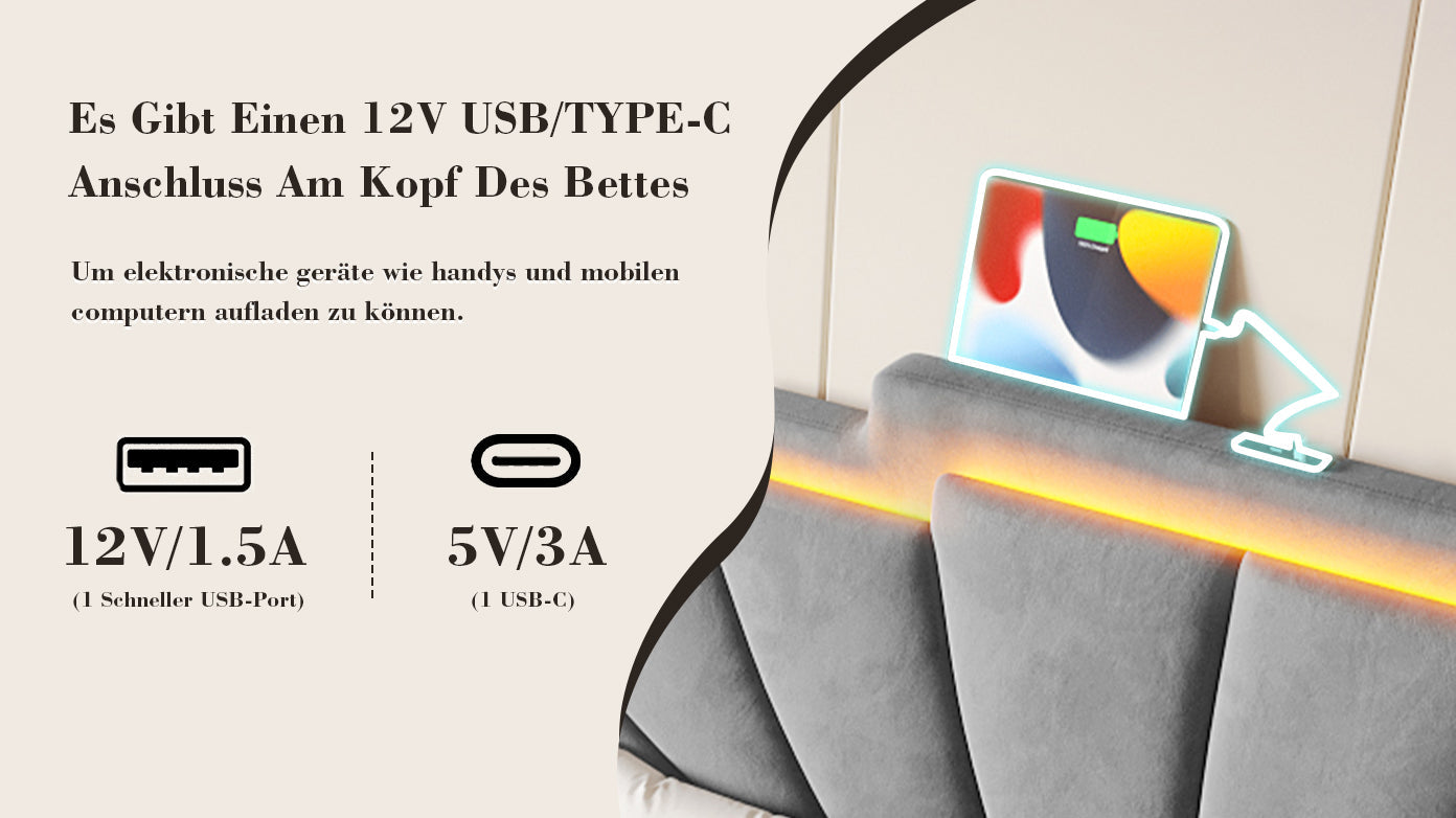 Logidon gestoffeerd bed 160x200 cm donkergrijs fluweel LED-hoofdbord