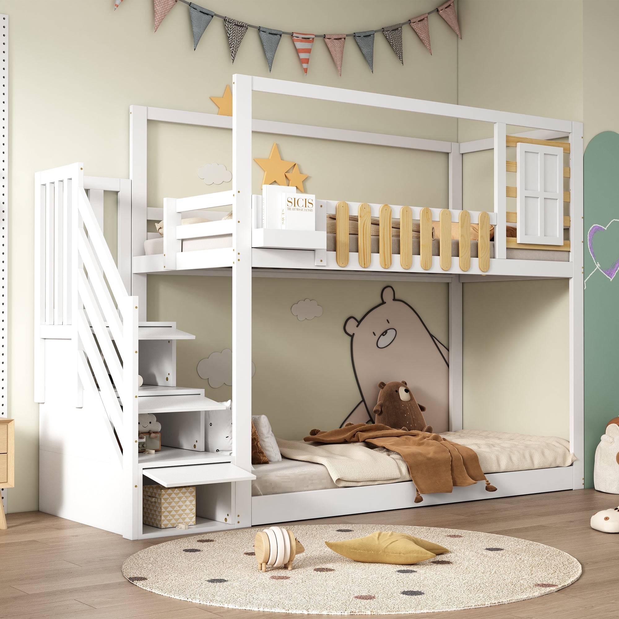 Logidon stapelbed 90x200 cm wit met trapraam en plankenkast