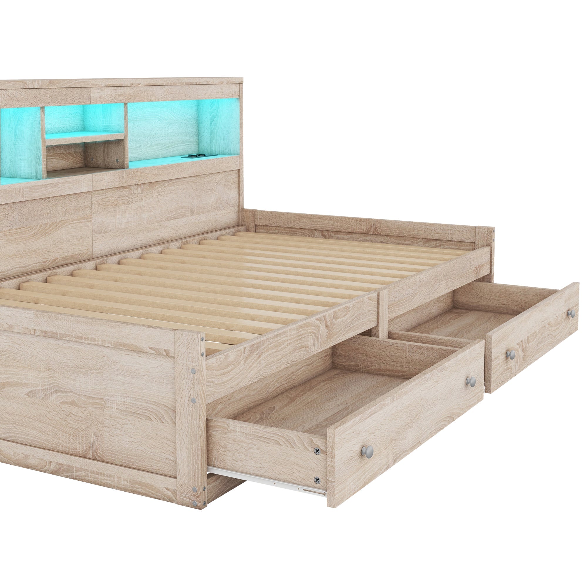 Logidon Daybed 90x200cm slaapbank met sfeerverlichting USB naturel