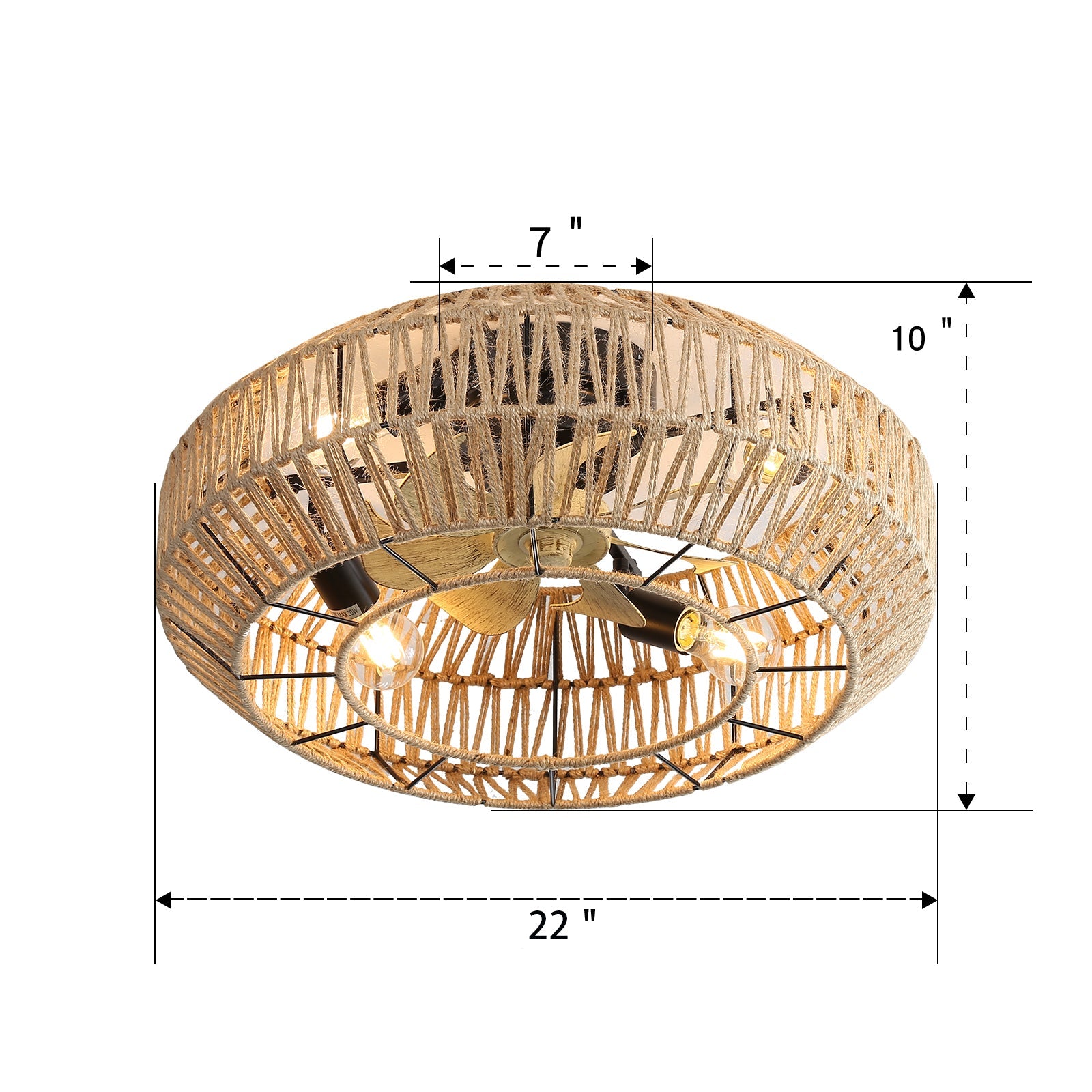 Logidon 22 inch Boho Rotan plafondventilator met afstandsbediening