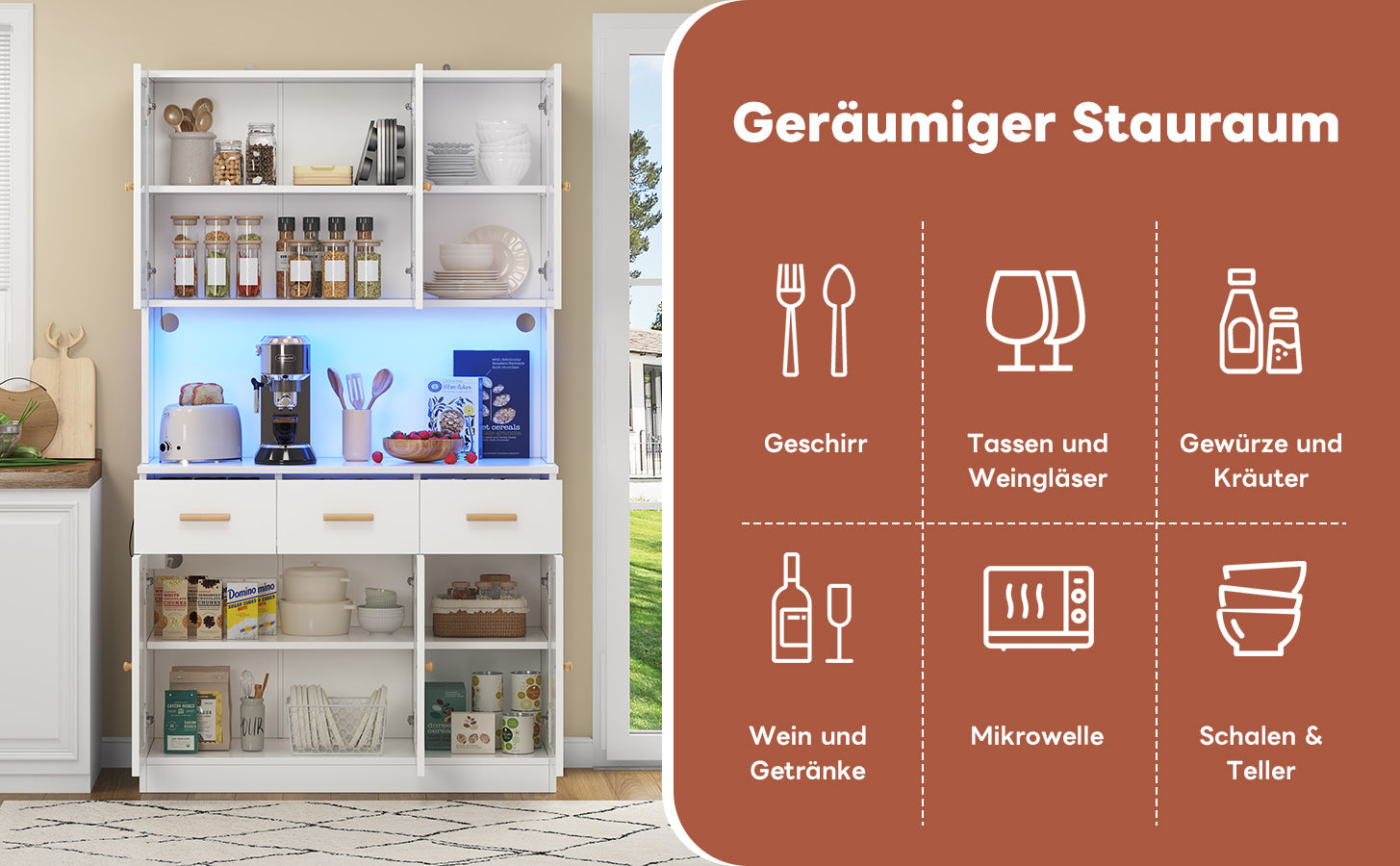 Logidon keukenbuffetkast 182 cm wit LED-verlichting stopcontact