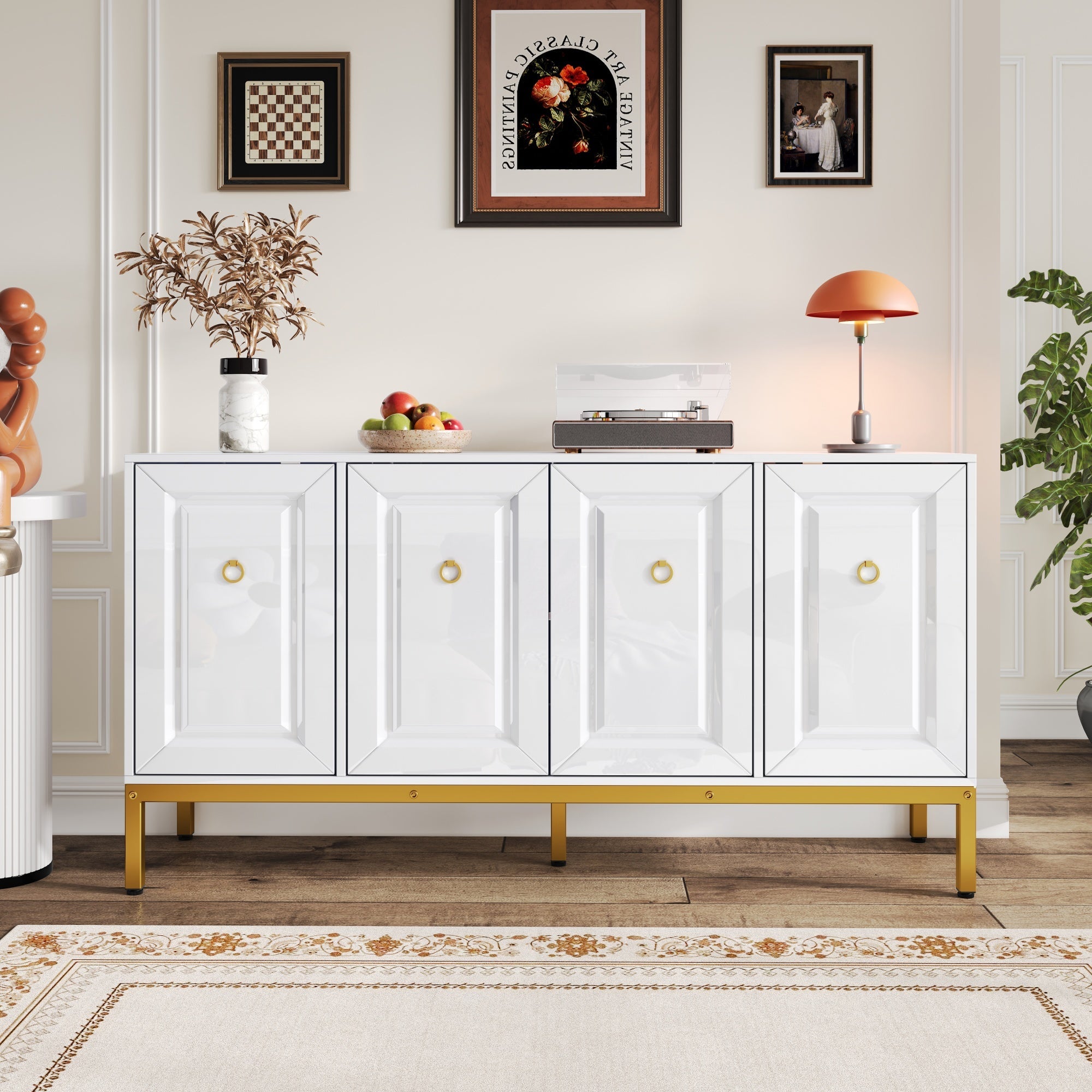 Logidon dressoir hoogglans wit 140x80x40 cm gouden handgrepen