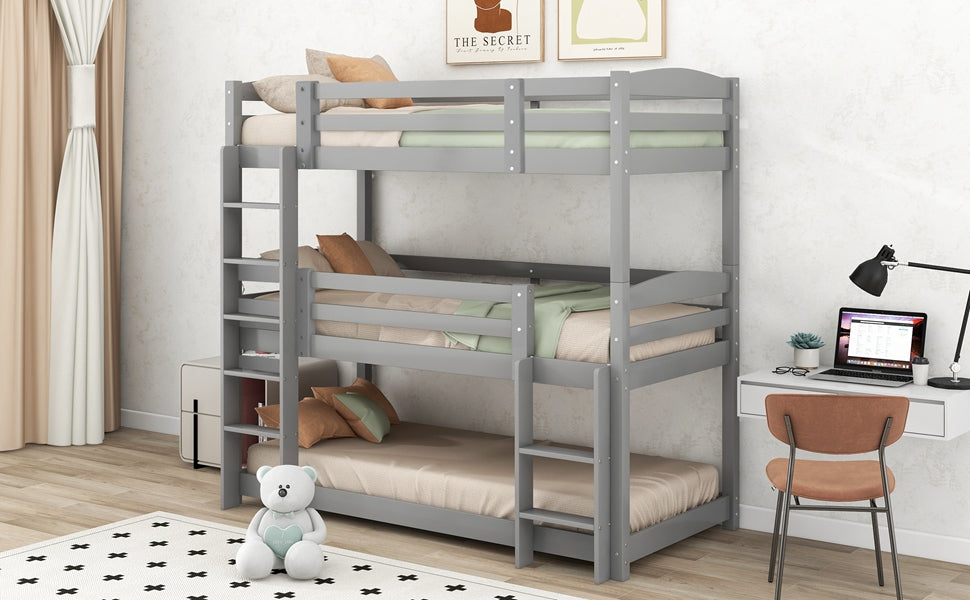 Logidon stapelbed 90x200 grijs hout driepersoonsbed kinderen