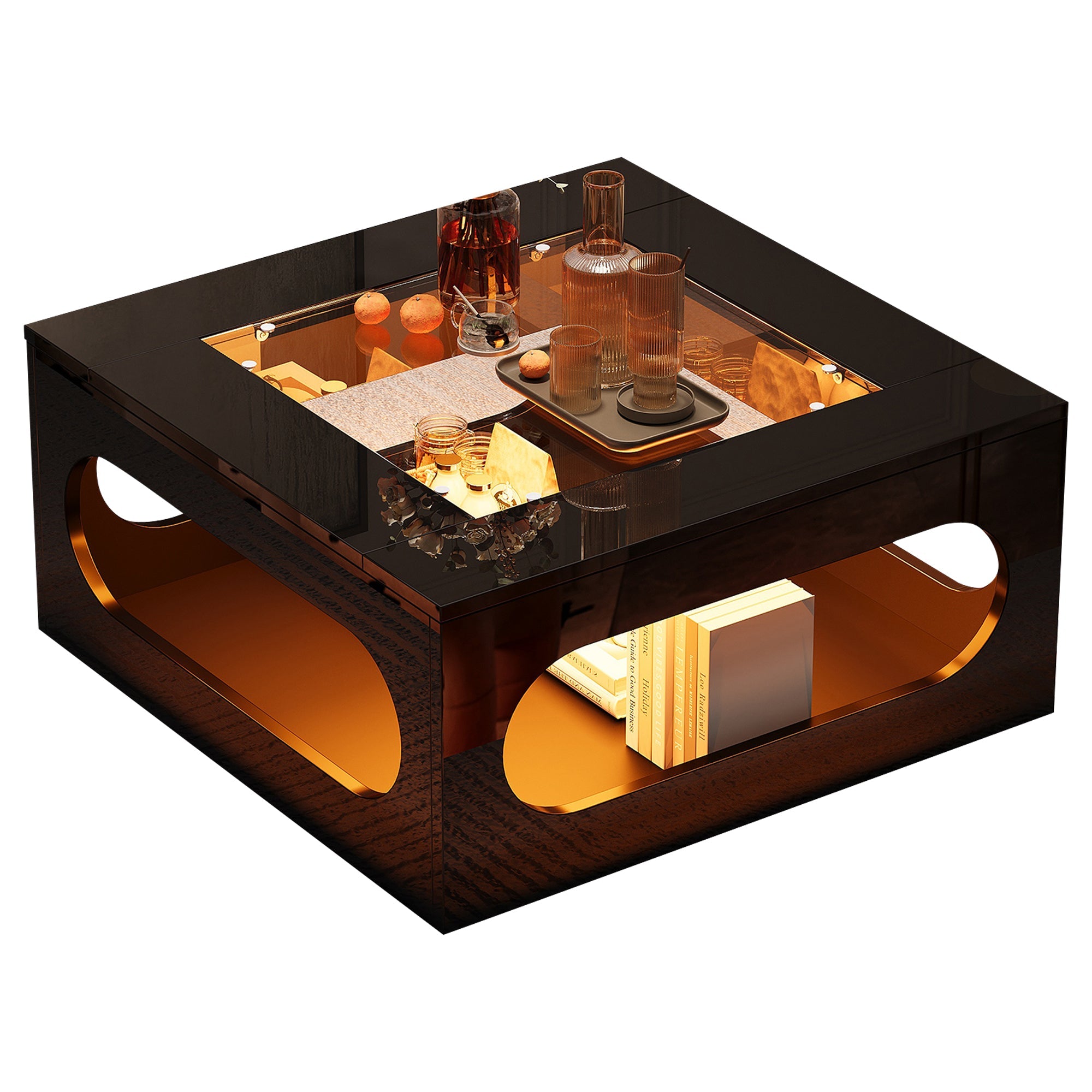 Logidon LED salontafel 70x70 cm vierkant zwart MDF glasblad