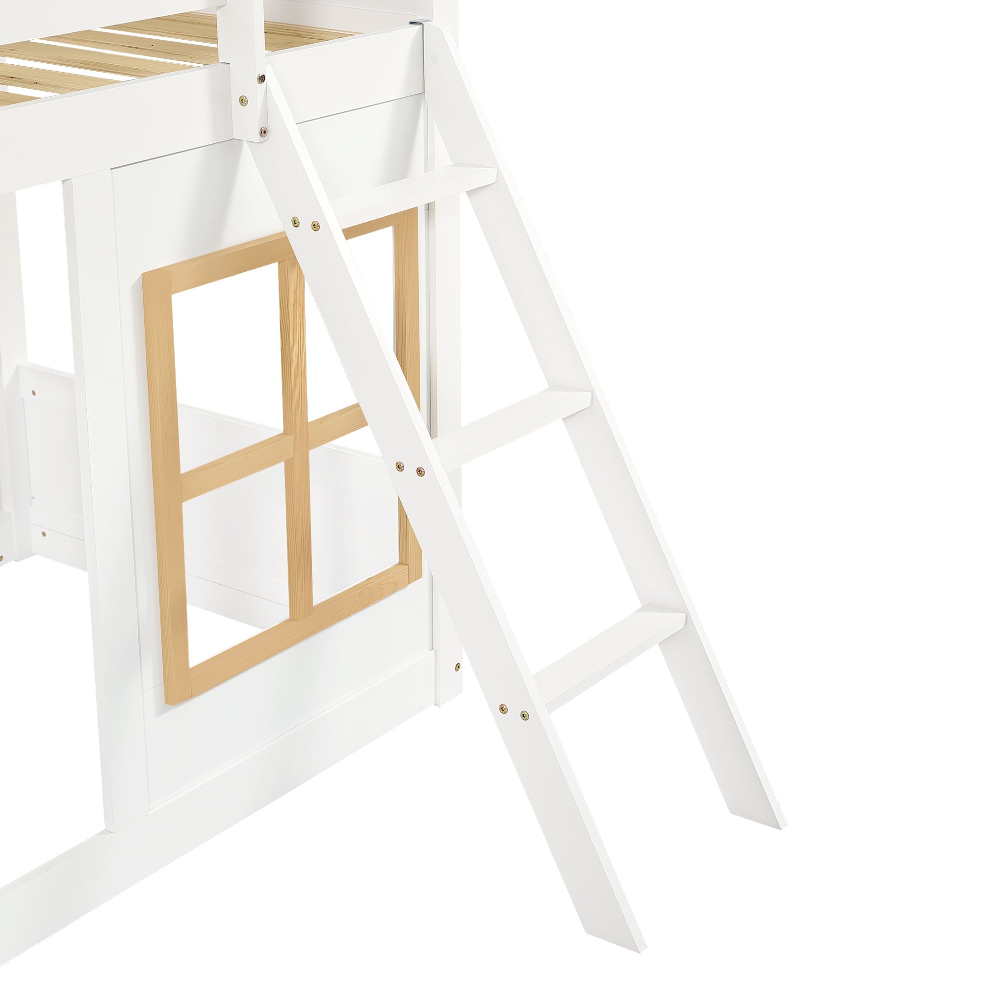 Logidon stapelbed 90x200 wit naturel met vierzijdig hekwerk