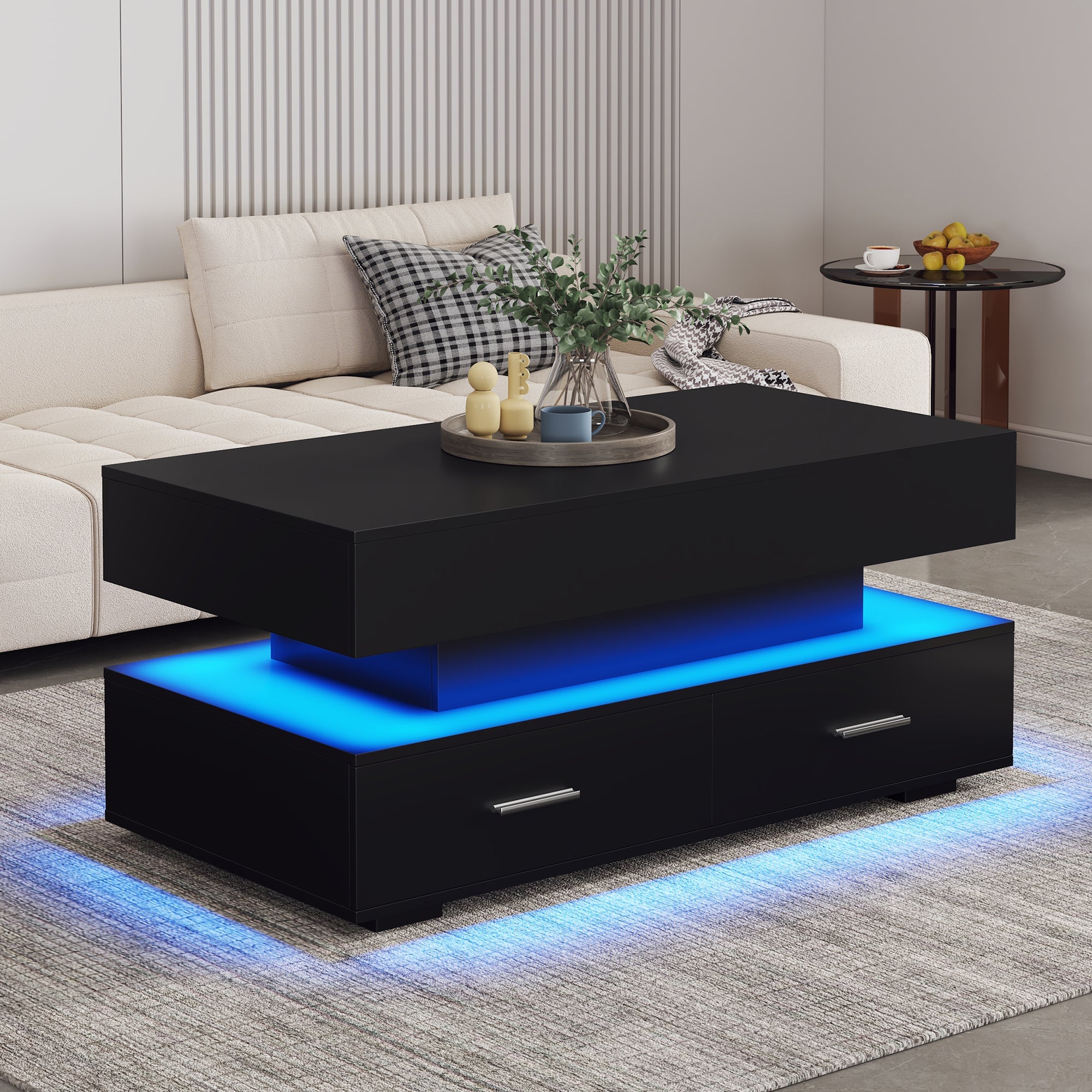 Logidon Verstelbare Salontafel 100x50x44 cm Zwart LED Verlichting
