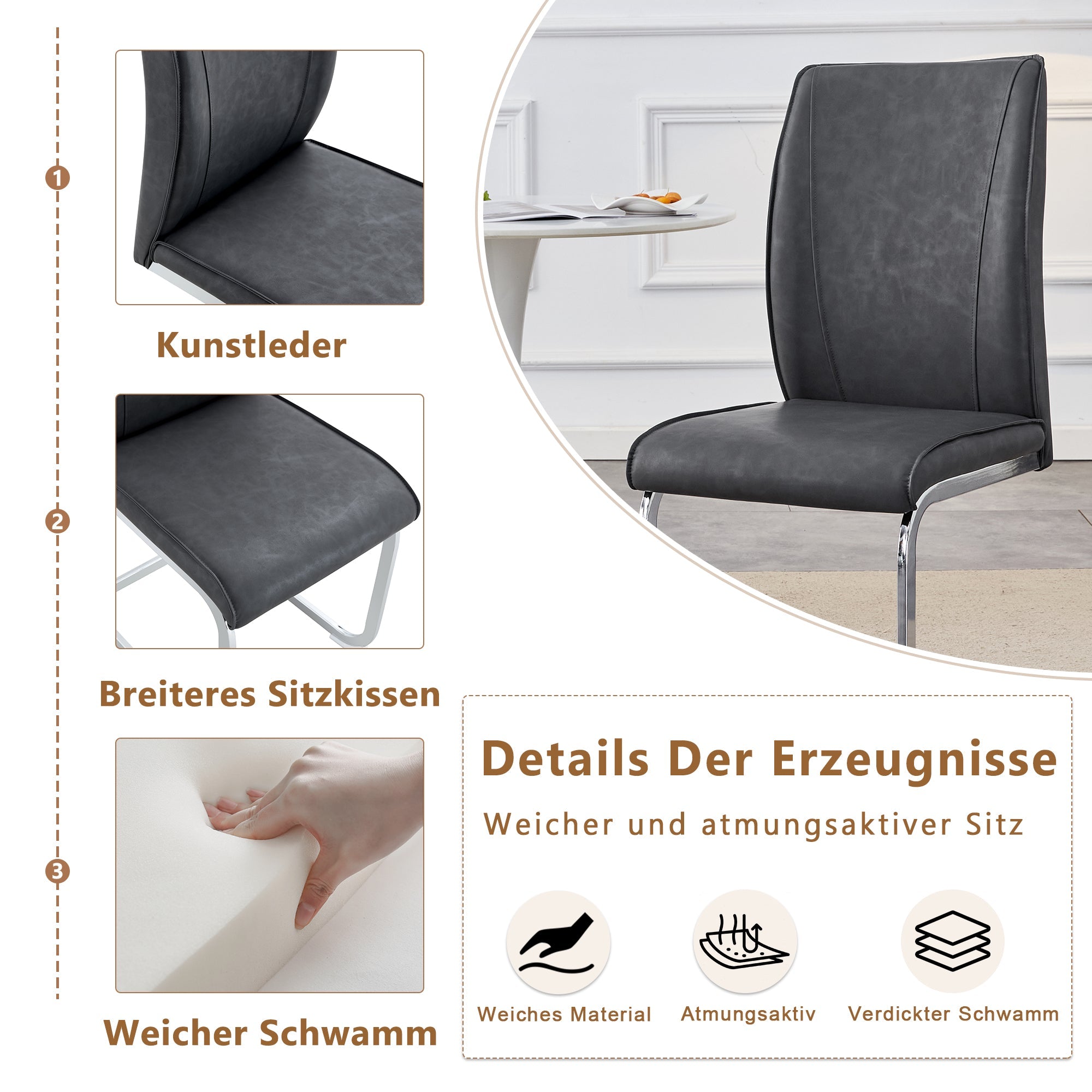 Logidon Dining Table Chair Set Gray Faux Leather With Horseskin Texture