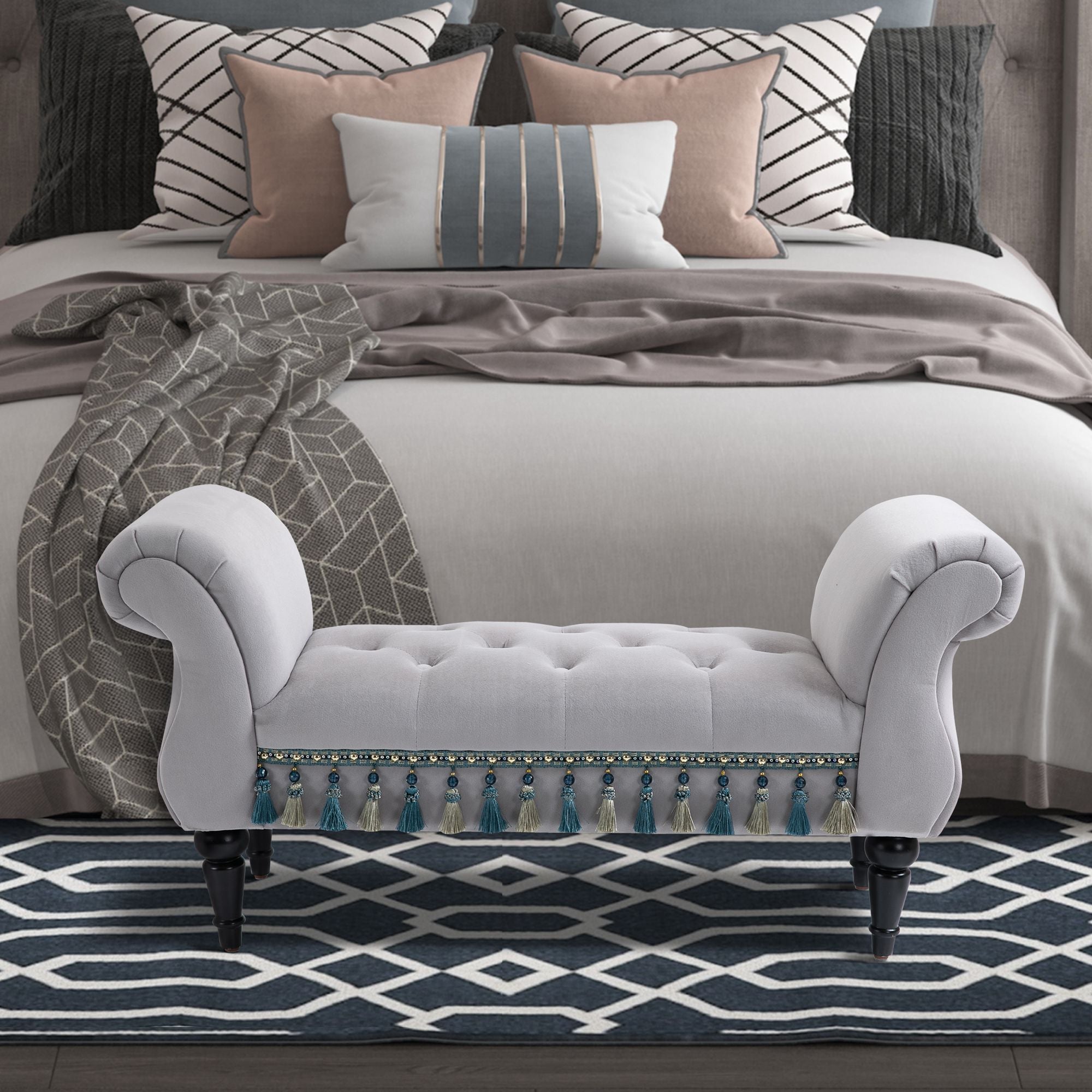 Logidon Elegante Bank Grijs 117x40x58 Cm Met Franjes