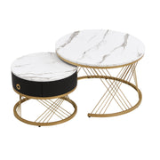 Logidon elegante modulaire salontafelset marmerlook witgoud decor set van 2
