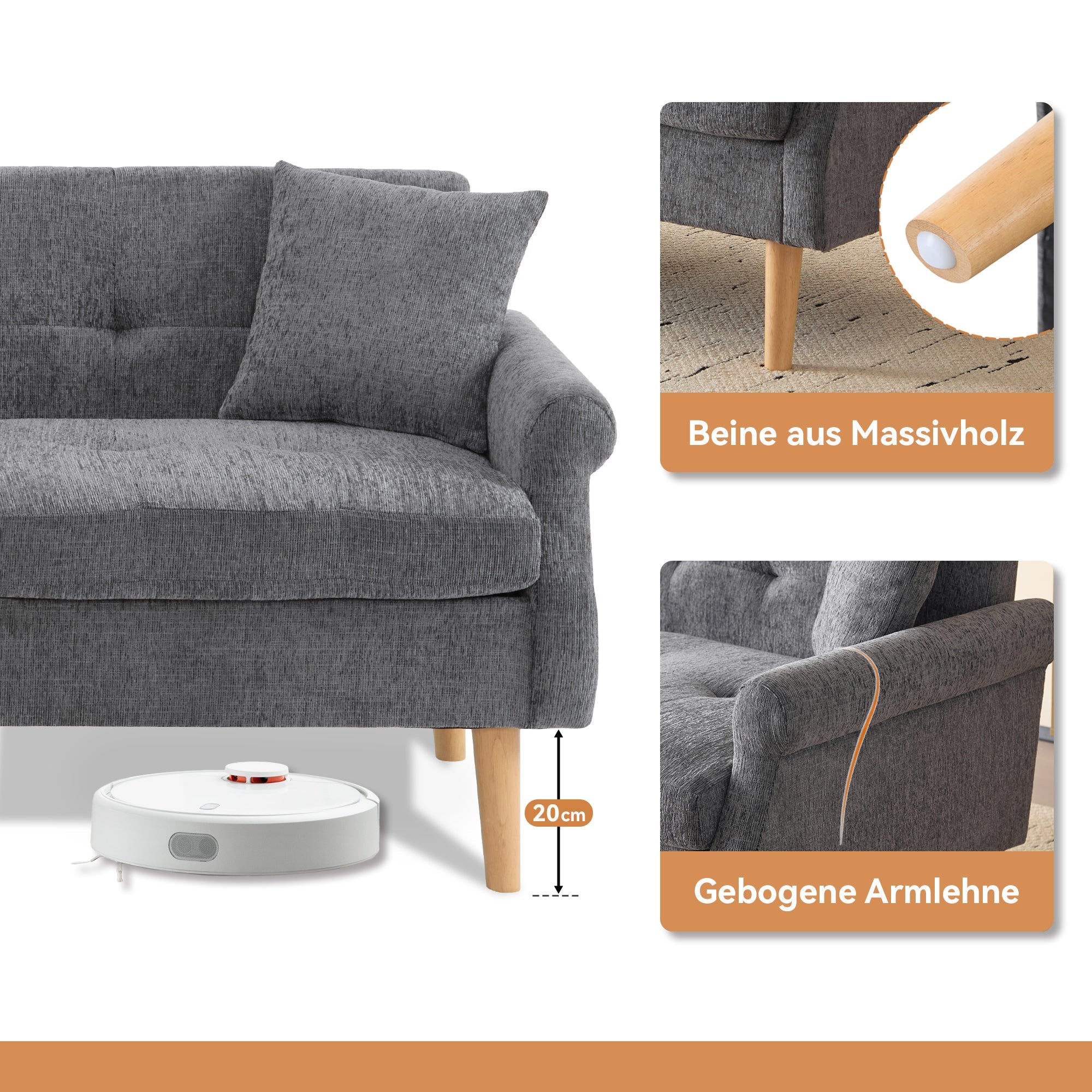 Logidon Modern Design Bank Grijze Chenille Stof 2 Zits 162 cm