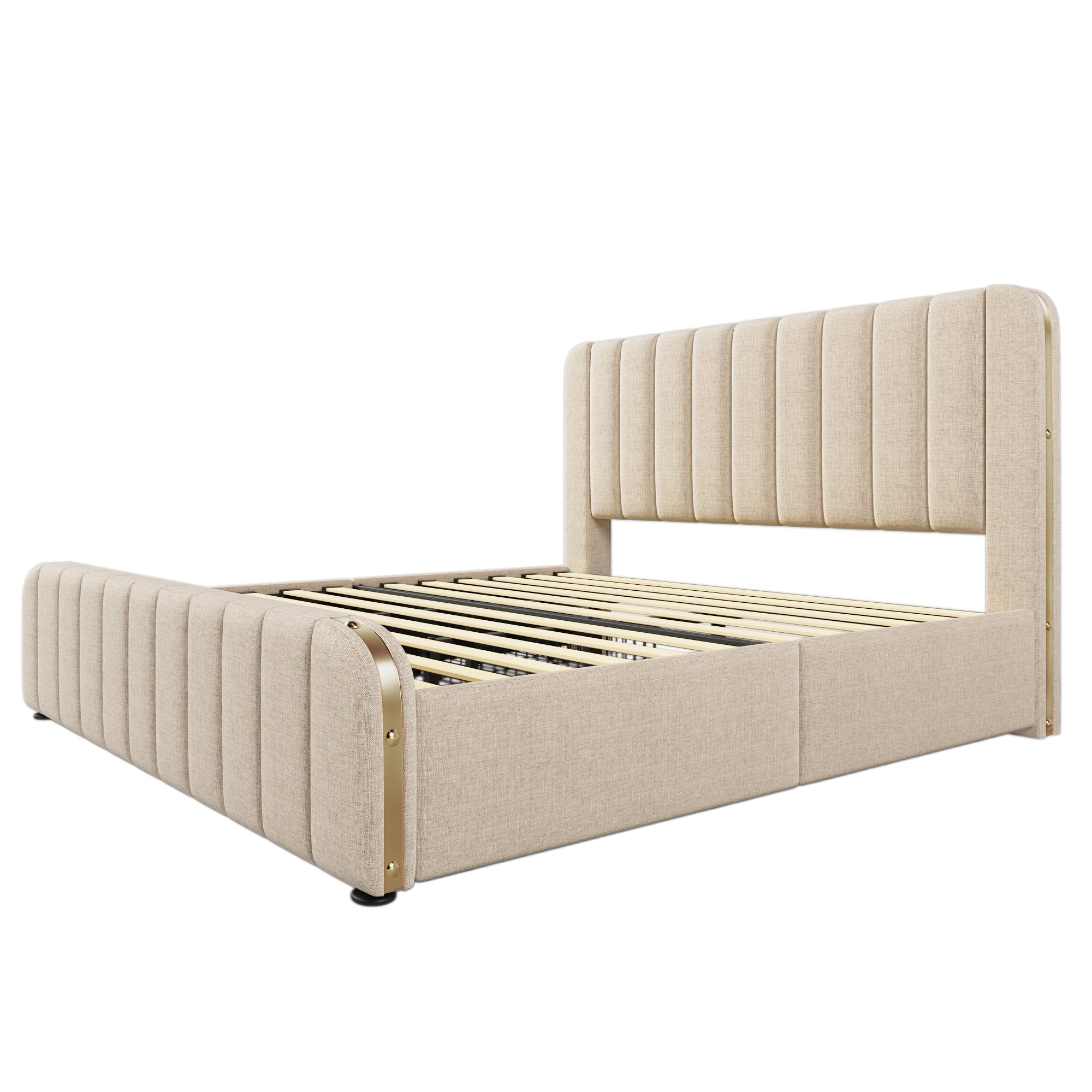 Logidon upholstered bed beige linen with USB Type C charging function 180x200 cm