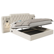 Logidon bedframe beige fluweel met lang hoofdeinde en USB-poorten
