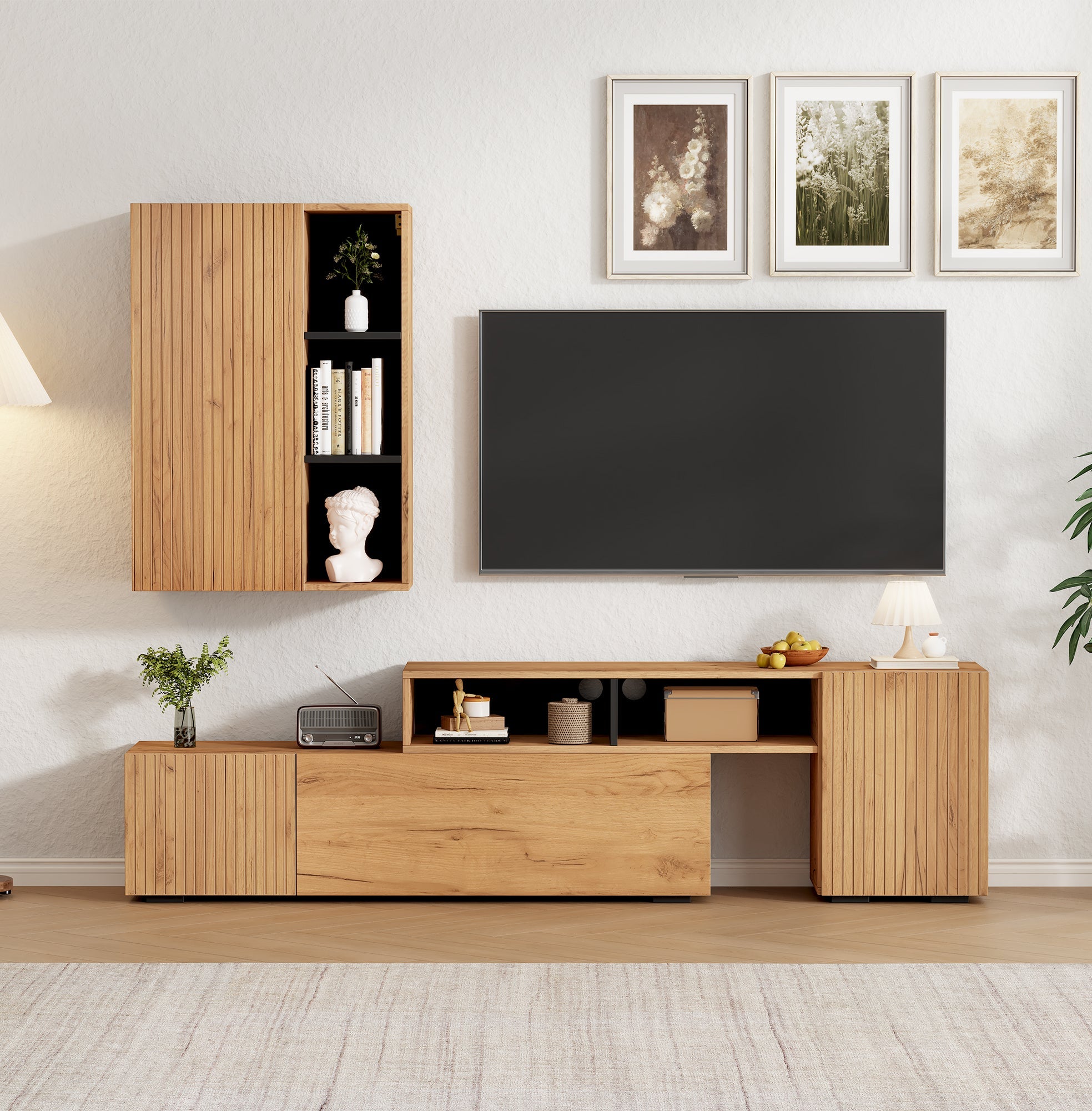 Logidon TV wall unit set display case two parts up to 265 cm oak black