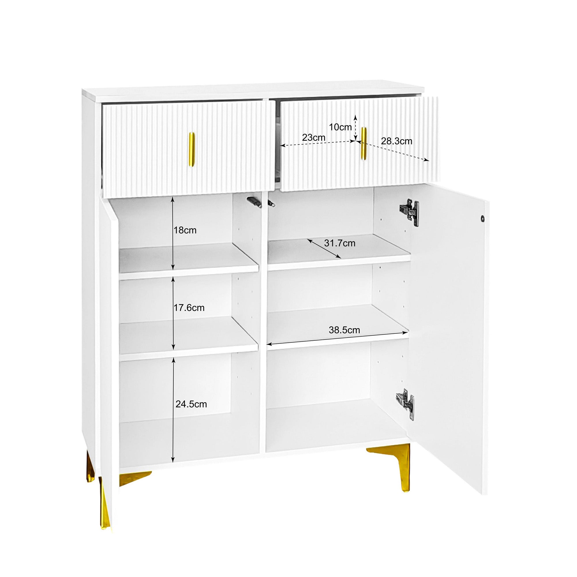 Logidon Sideboard White With Structured Panel And Adjustable Shelves