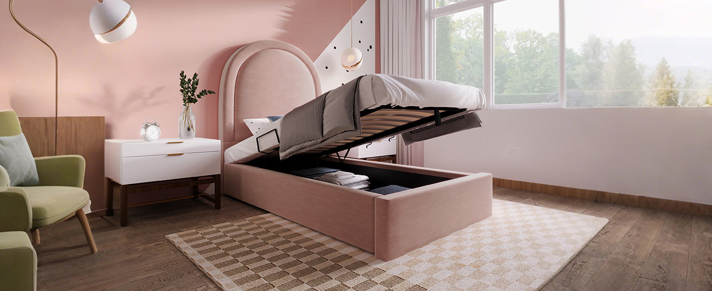 Logidon gestoffeerd bed kinderbed roze 90x200 cm met matras