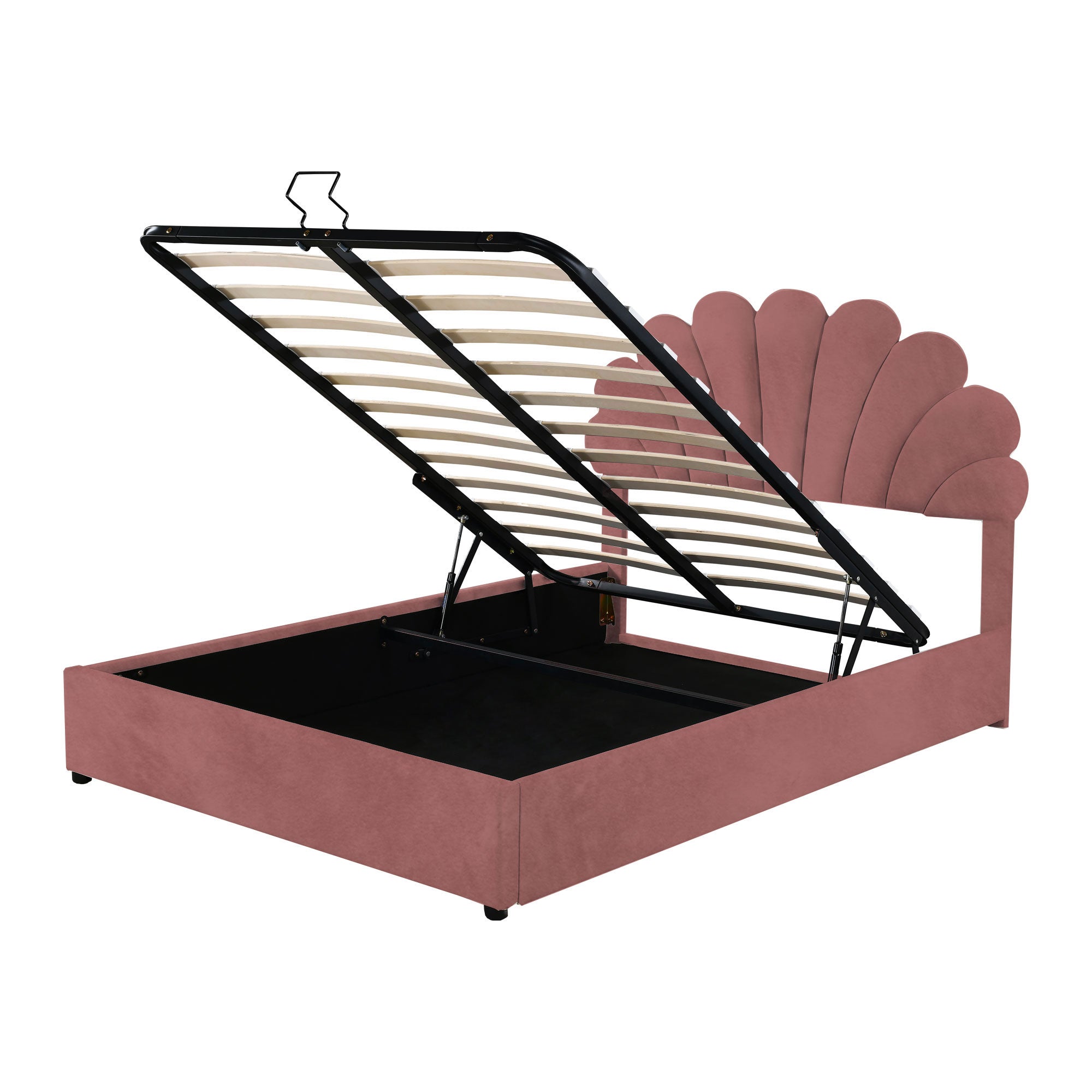Logidon upholstered bed 140x200 pink with floral headboard and storage space