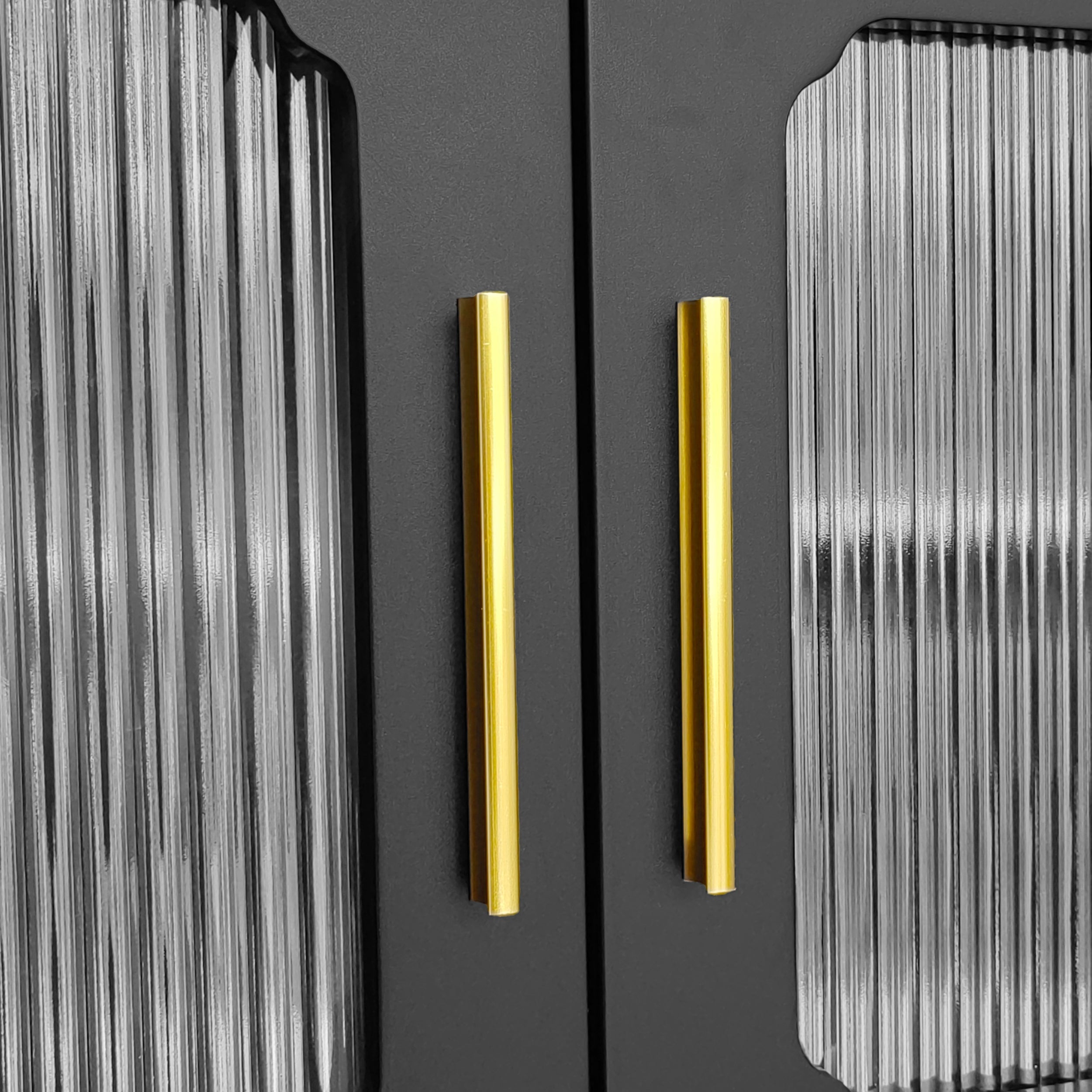Logidon Lowboard Black with Golden Handles and Glass Doors