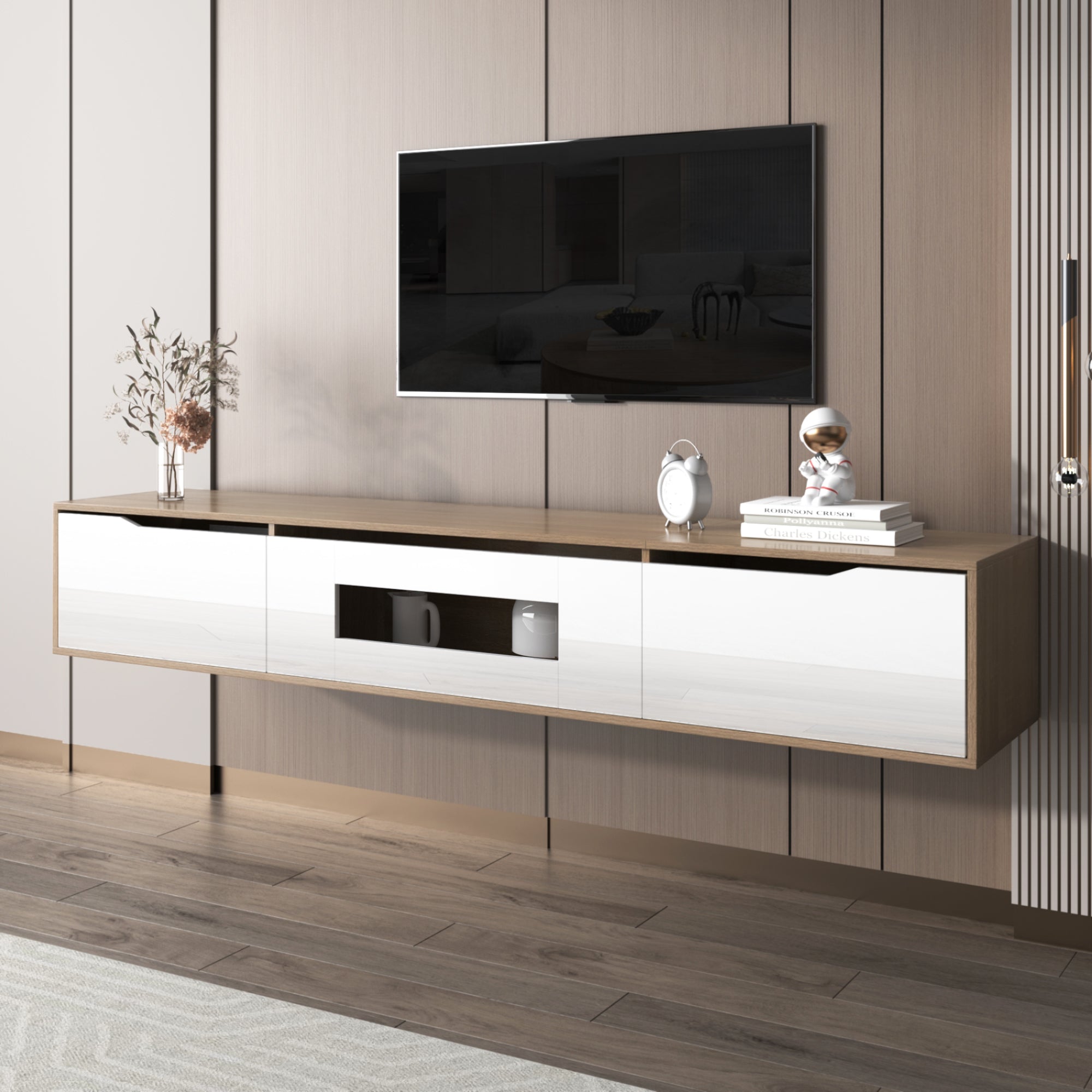 Logidon TV-meubel 180 cm hoogglans wit met kleurwisselende LED