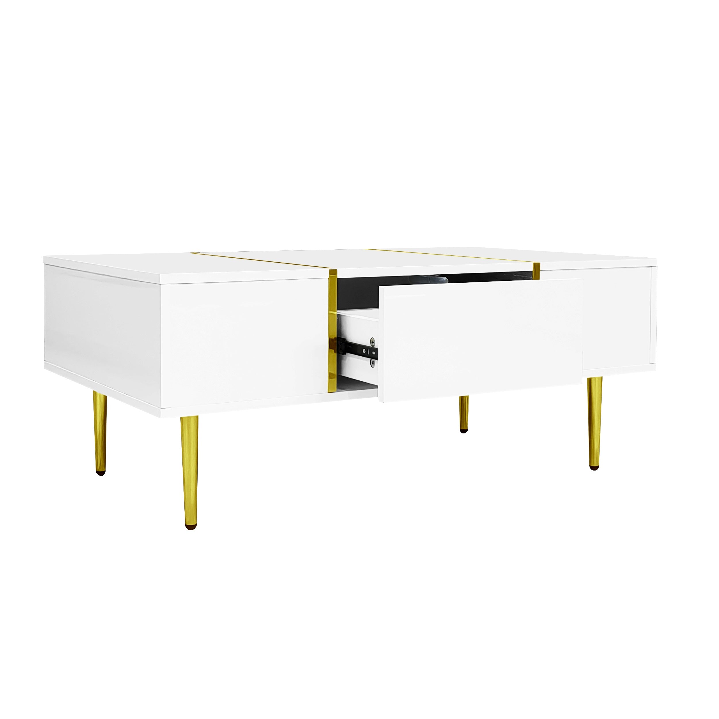 Logidon Witte Hoogglans Salontafel Met Twee Laden 100x60x41,5 cm