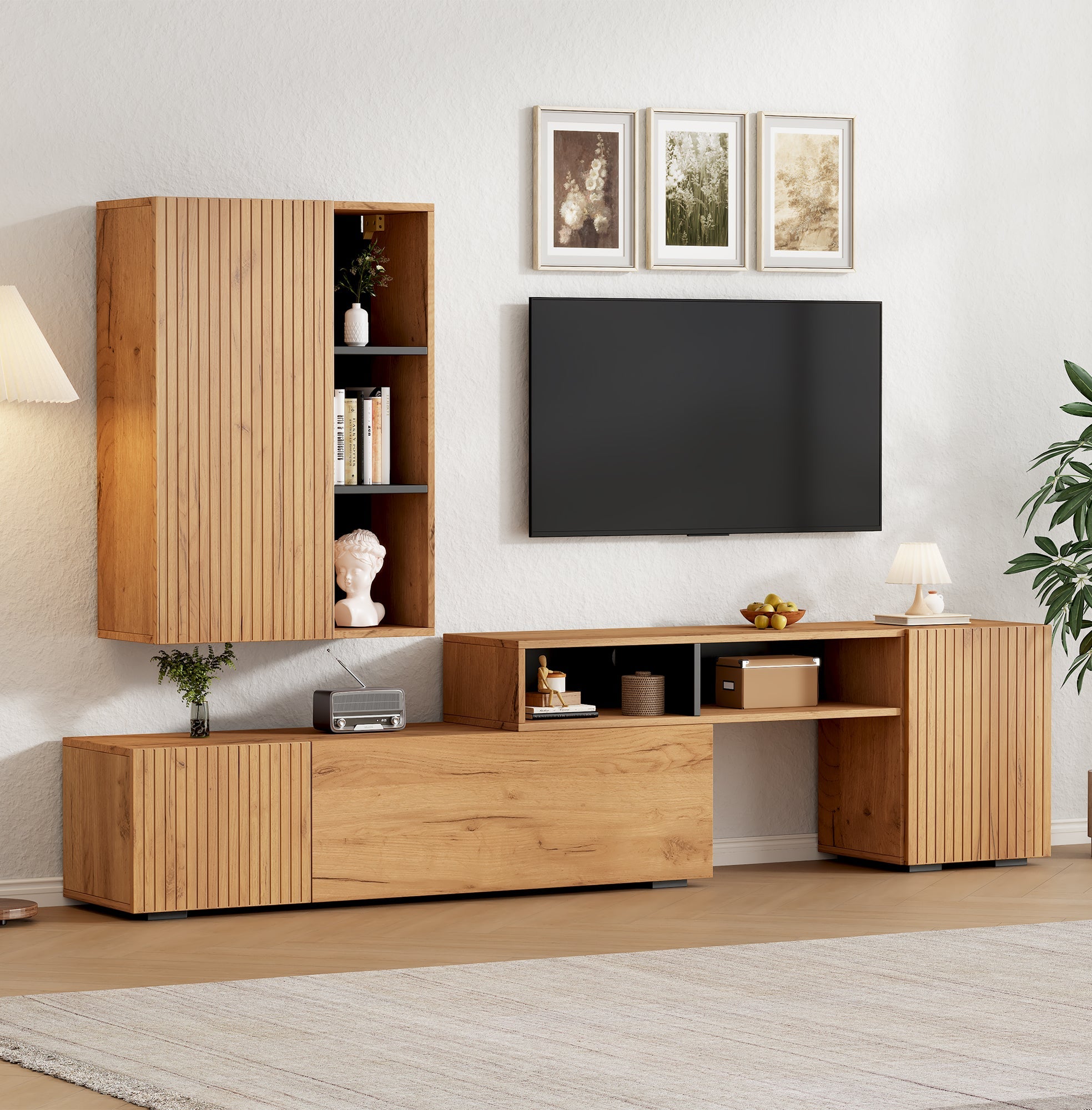 Logidon TV wall unit set display case two parts up to 265 cm oak black