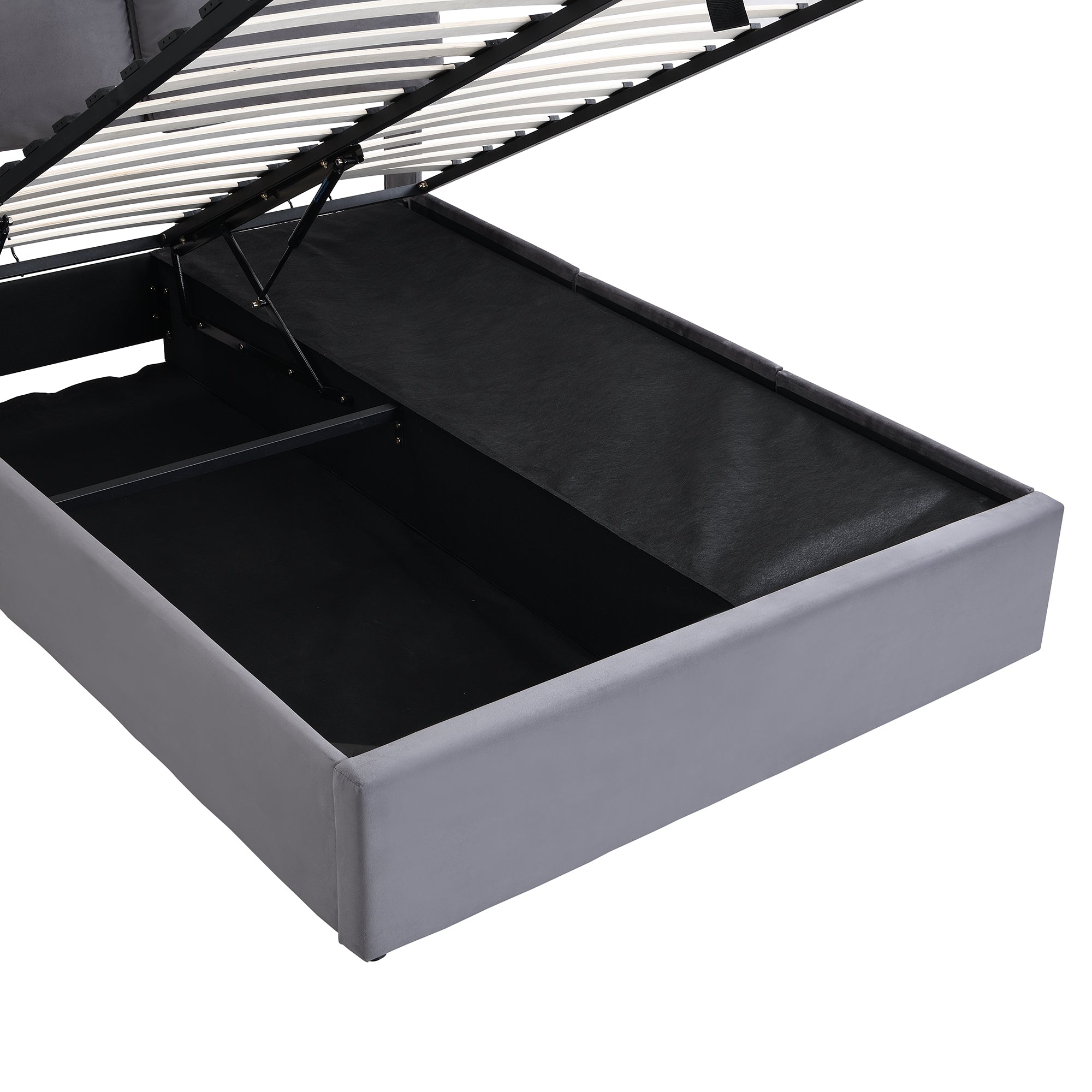 Logidon gestoffeerd bed 140x200 grijs fluweel hydraulisch met drie lades hoofdeinde