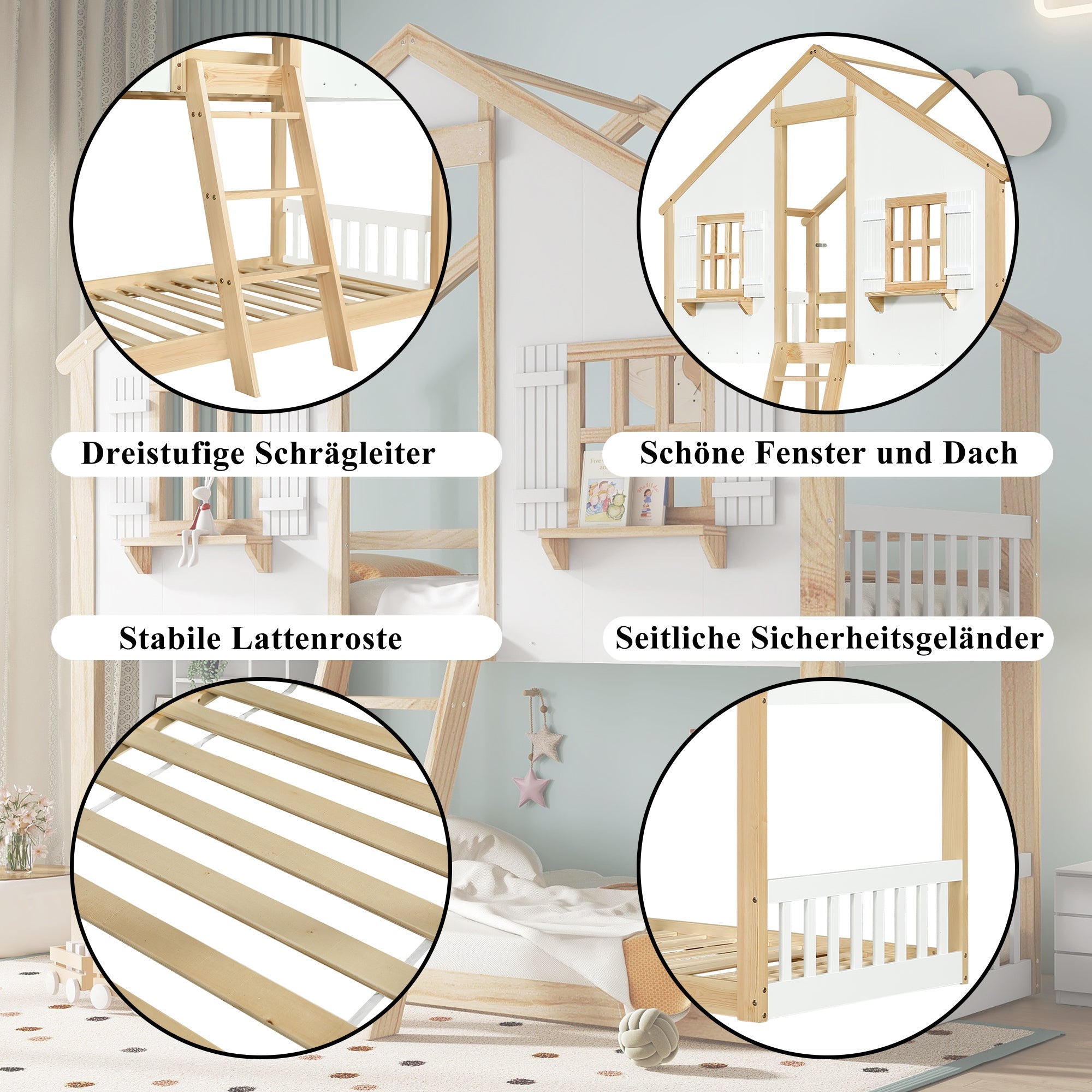 Logidon stapelbed 90x200 cm wit naturel met veiligheidsrailing