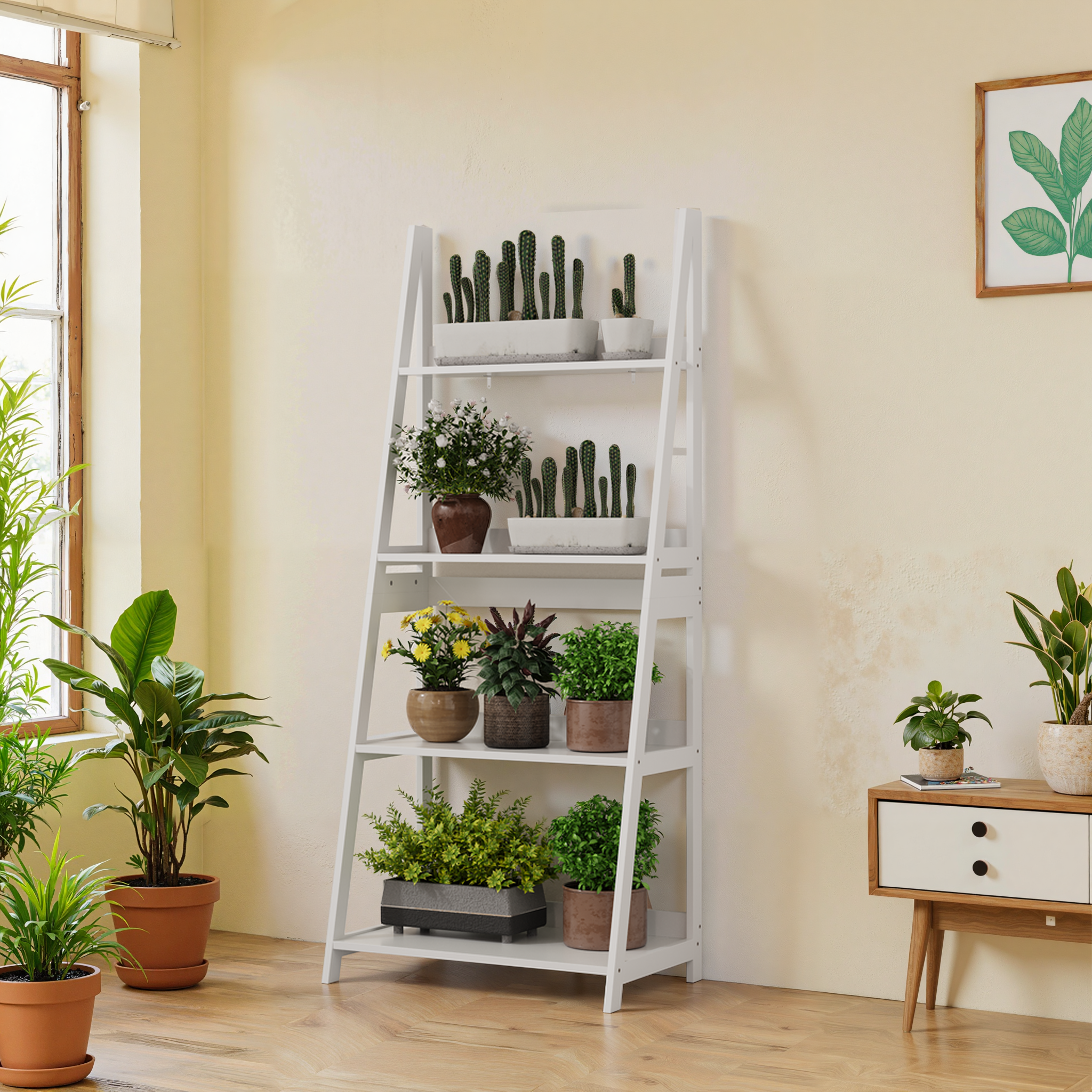 Logidon ladderboekenkast wit 4-laags staande plank 63x39x150 cm