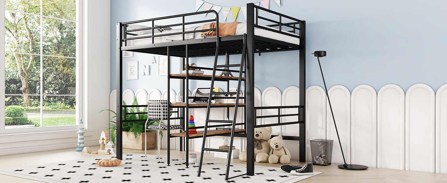 Logidon hoogslaper 90x200 cm met bureau, metalen frame zwart