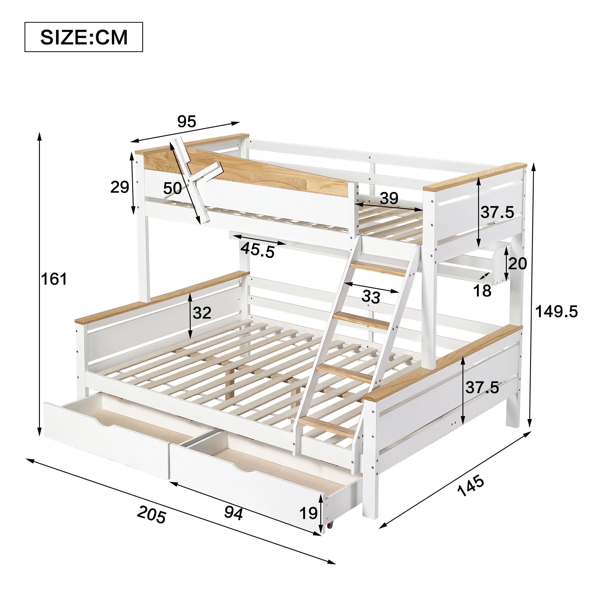 Logidon Stapelbed Met Molen Wit Naturel 90x200 cm en 140x200 cm