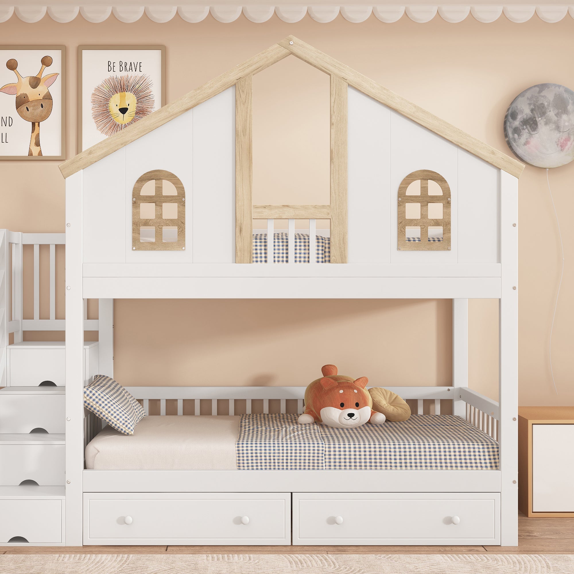 Logidon stapelbed kinderbed wit naturel 90x200 cm met raam