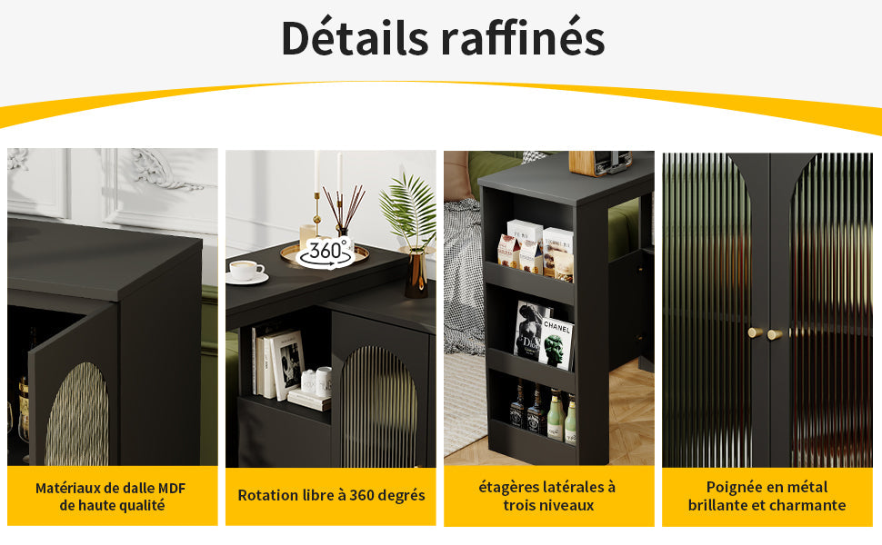 Logidon 360° Rotating Bar Table Black 120x40x97 cm Glass Doors