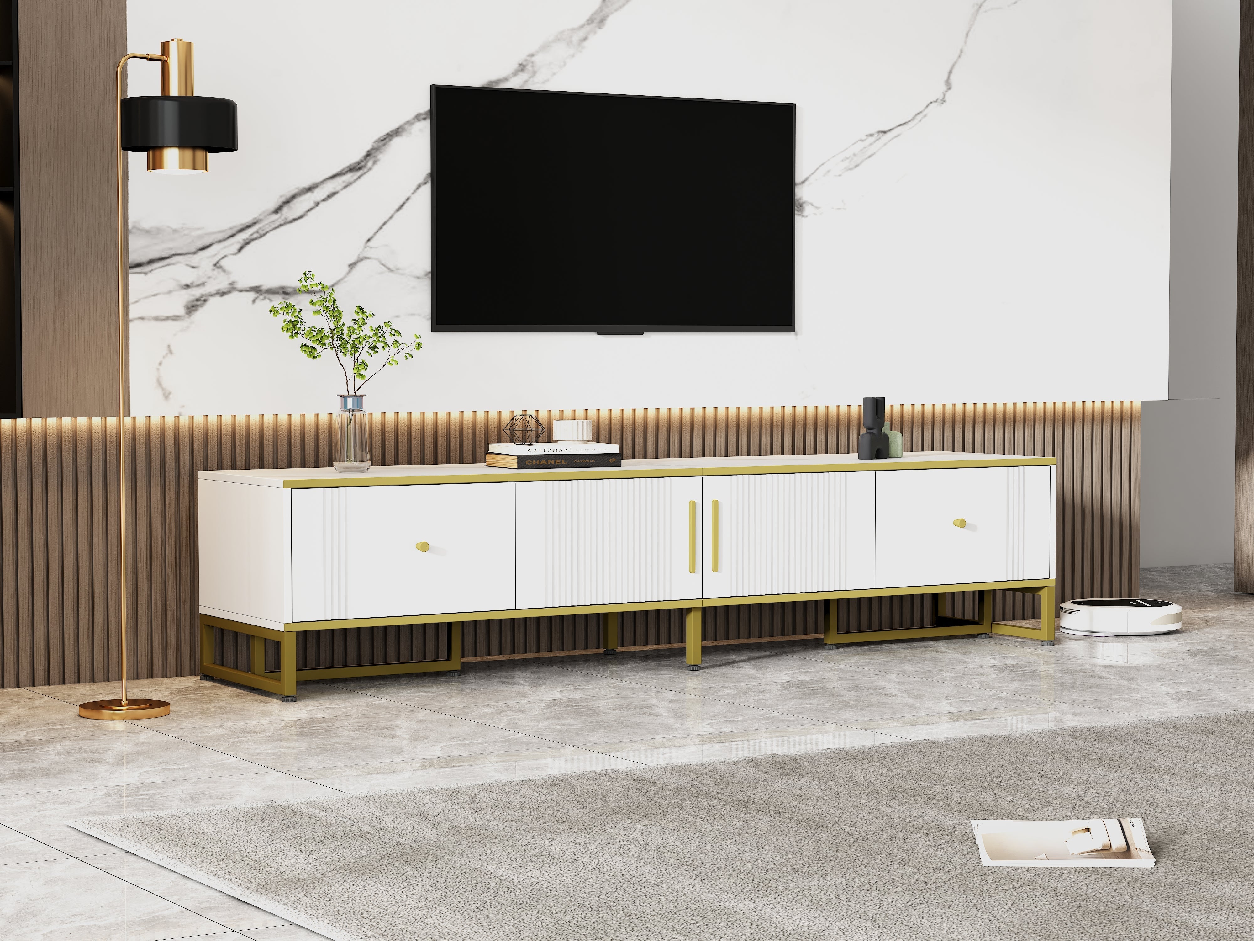 Logidon Elegant Wit TV-meubel 180x40x40 cm Gouden Trim
