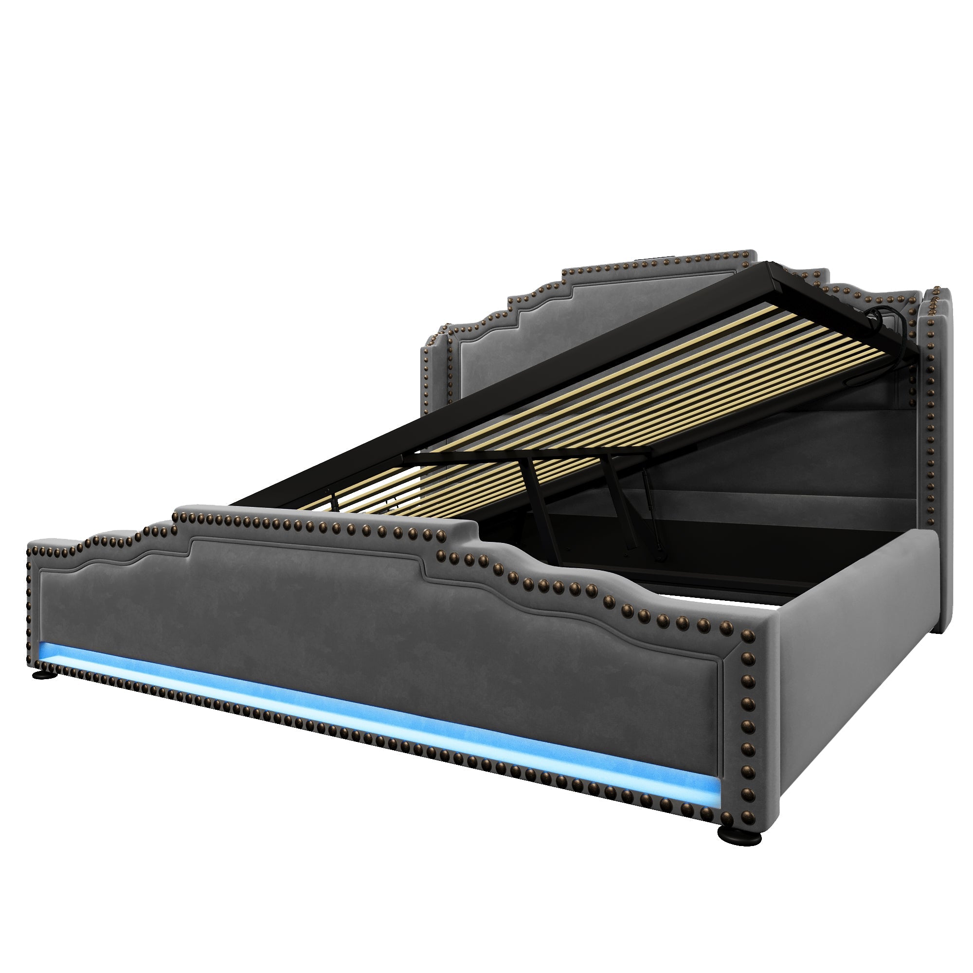 Logidon gestoffeerd bed 160x200 grijs fluweel met opbergruimte LED USB C