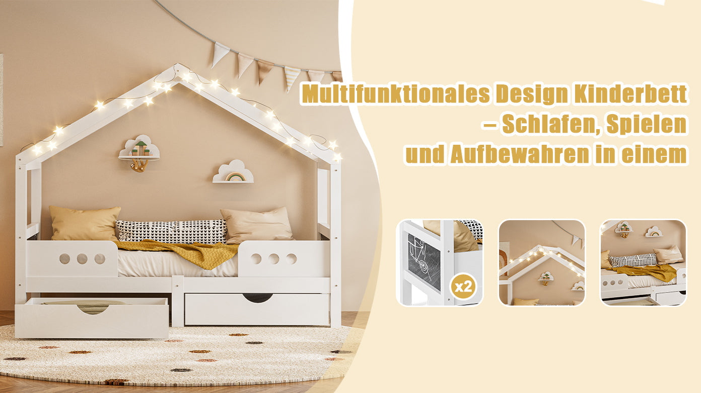 Logidon Kinderbed Met Dak Design Wit 90x200 cm Met Twee Lades