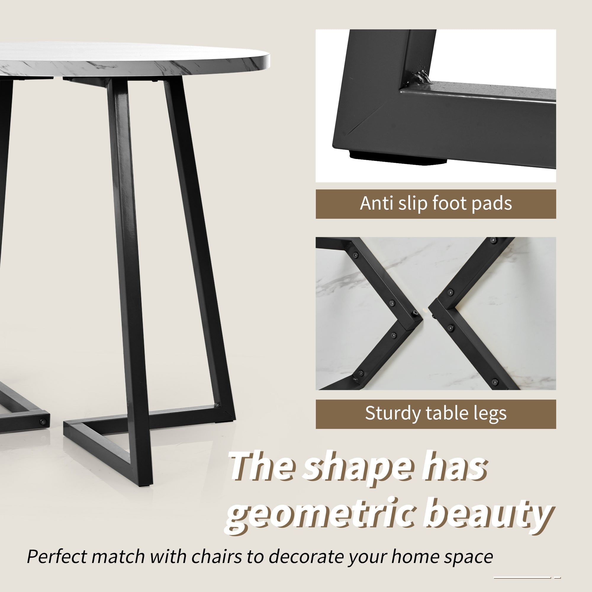 Logidon Ronde Eettafel Wit Zwart MDF Marmer Patroon 80 cm