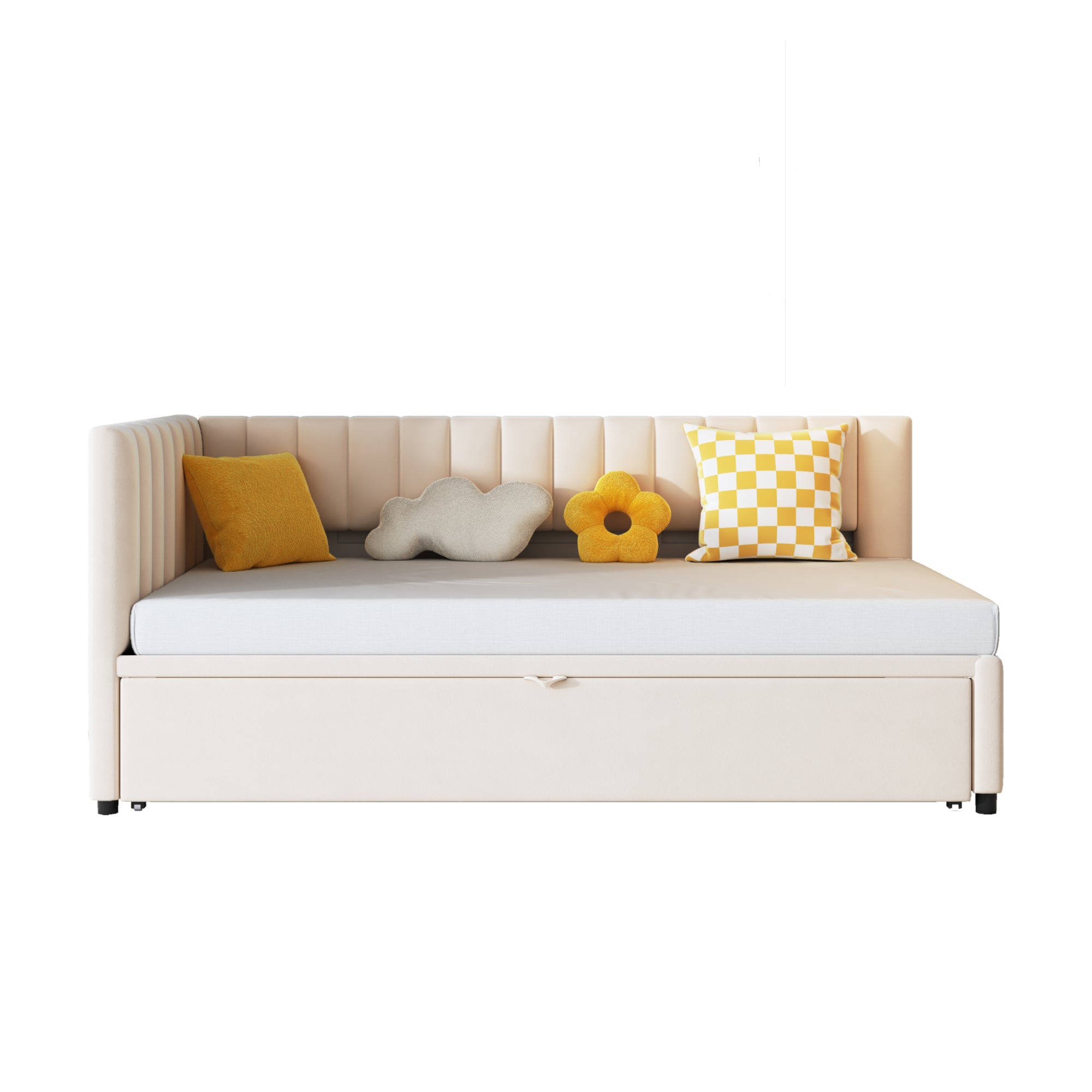 Logidon sofa bed L-shape beige velvet pull-out bed 90/180x200