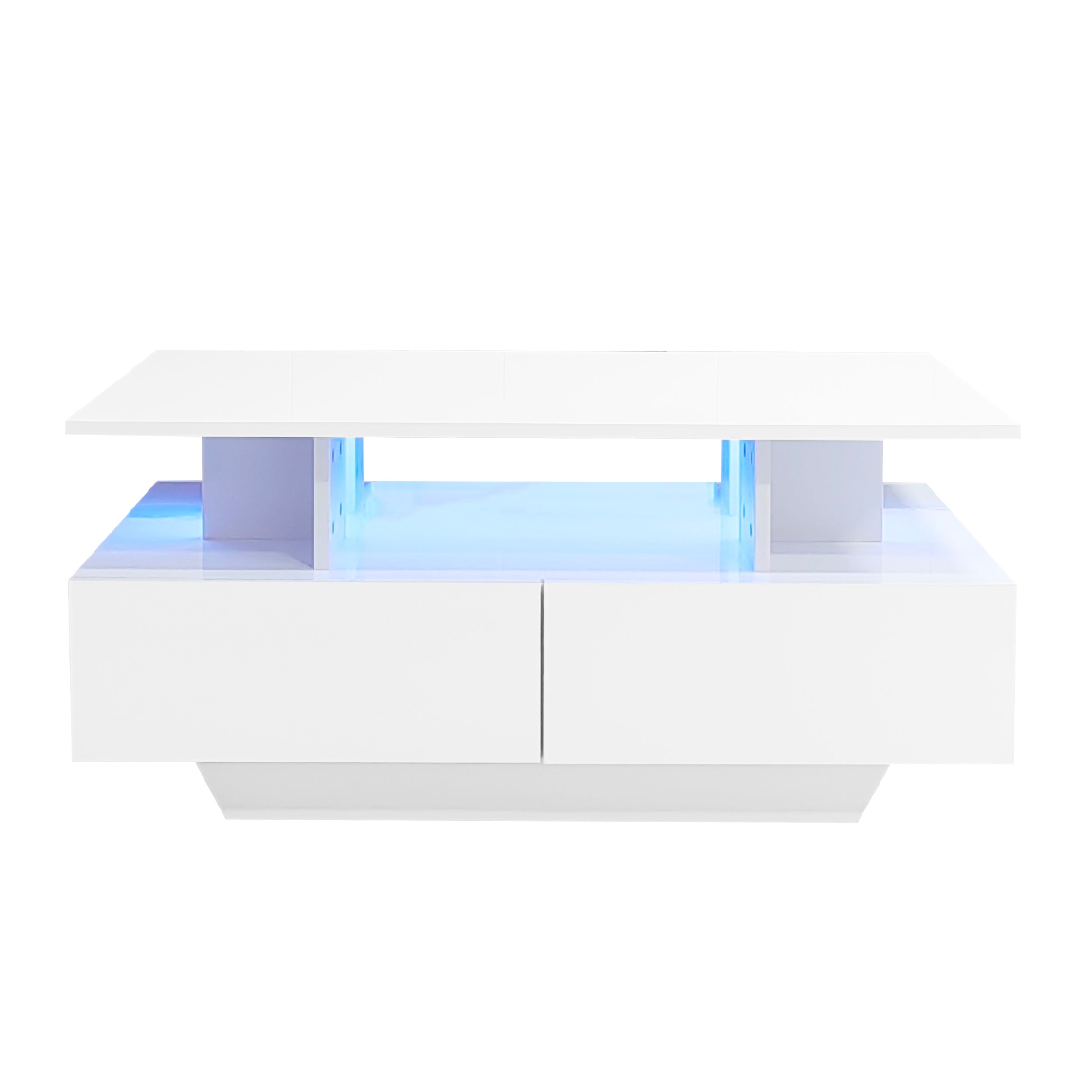 Logidon hoogglans salontafel LED, 2 lades, 90x55x41 cm wit