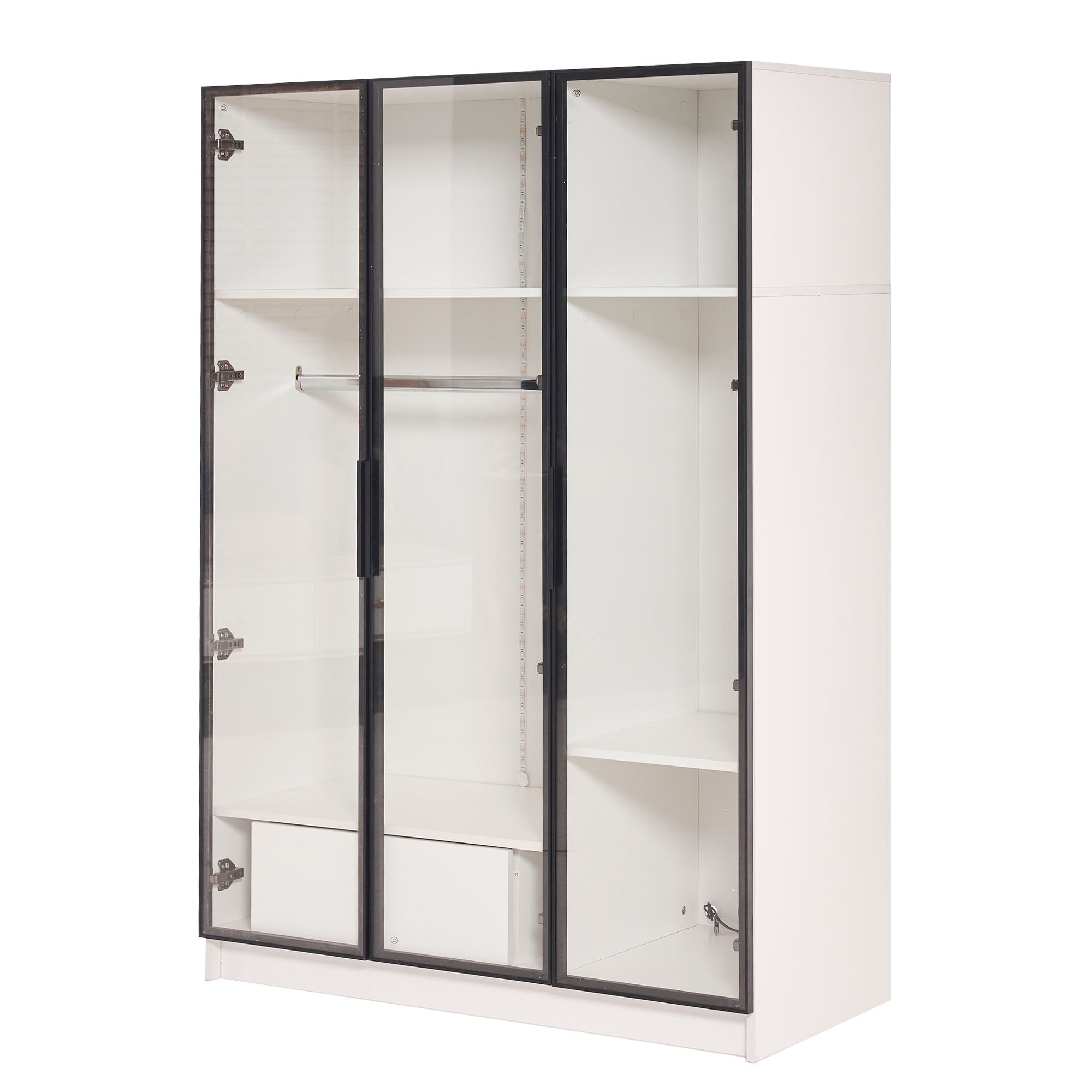 Logidon Witte kledingkast 110x50x160 cm met 3 glazen deuren LED
