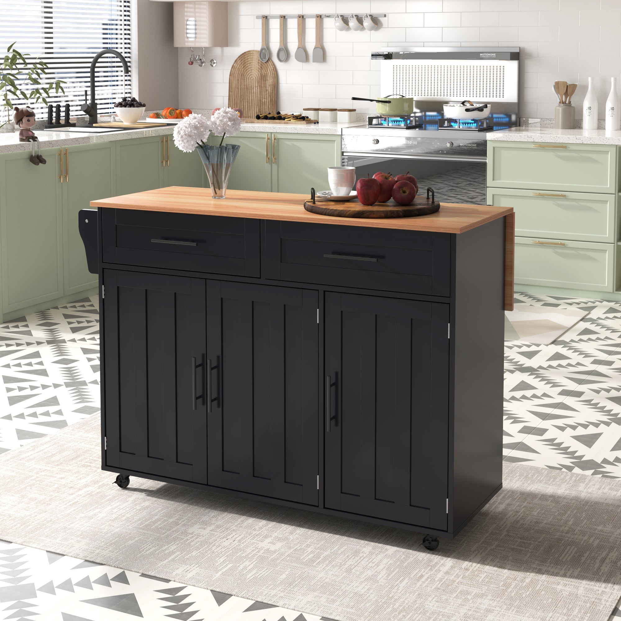 Logidon dining room trolley black 129x46x91.5 cm folding worktop
