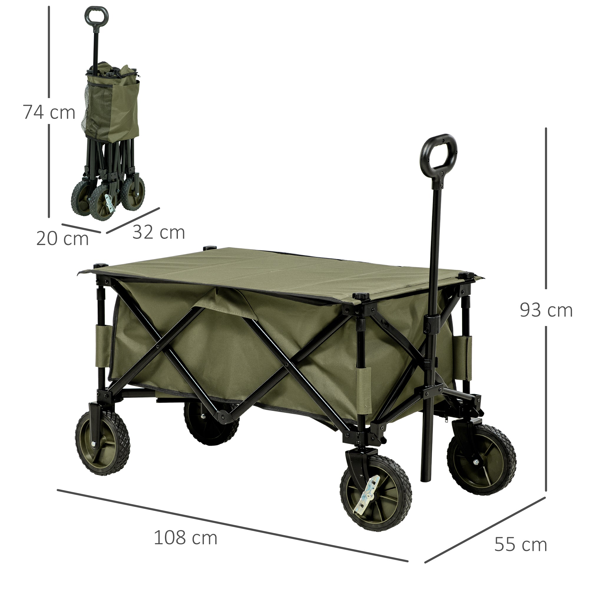 Logidon Strandtrolley Opvouwbaar met Dienblad en Zakken Groen