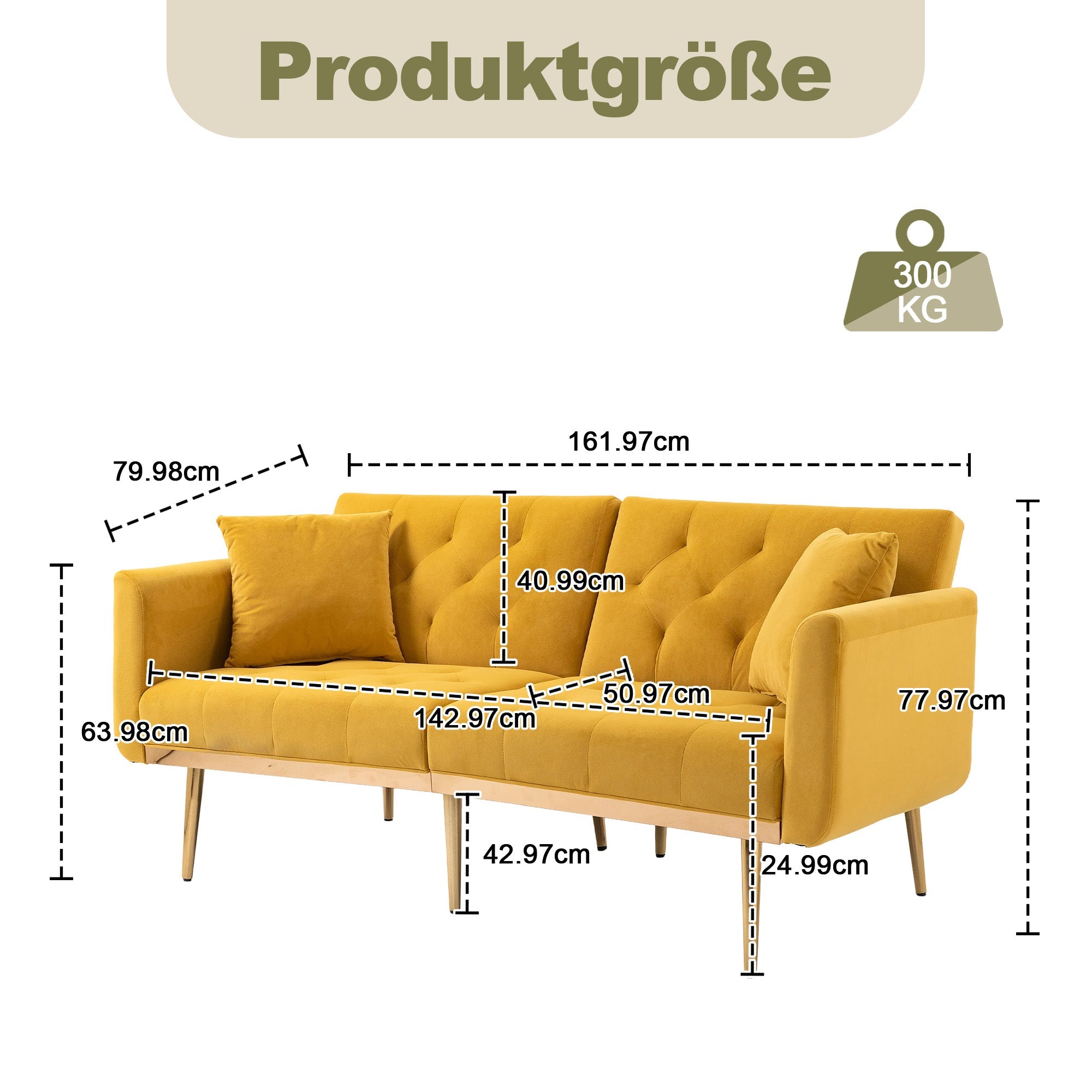 Logidon Luxe 3-zits designbank mosterdgeel fluweel slaapbank 3 posities