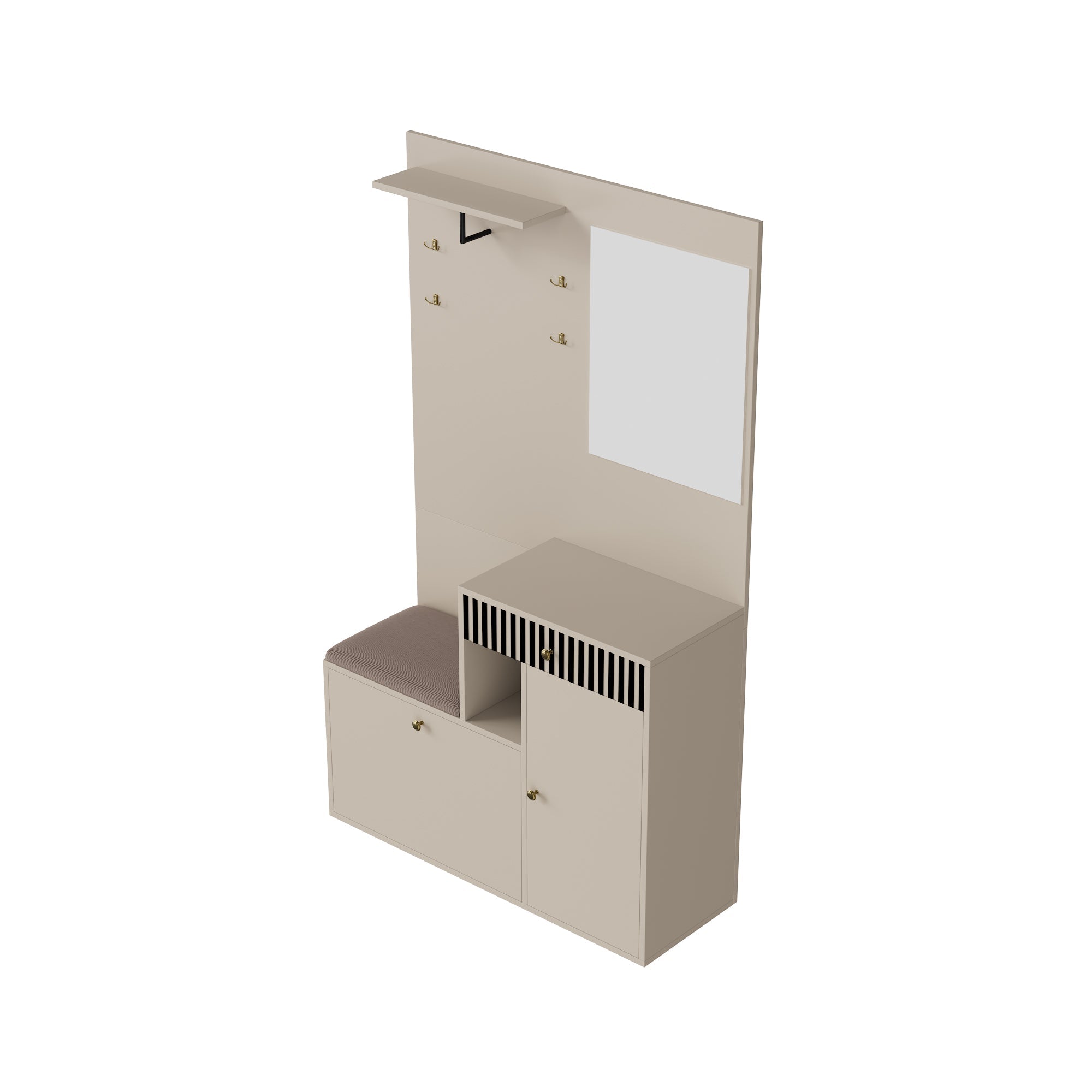 Logidon kledingkastset beige met spiegel en zitkussen 110x185x37 cm