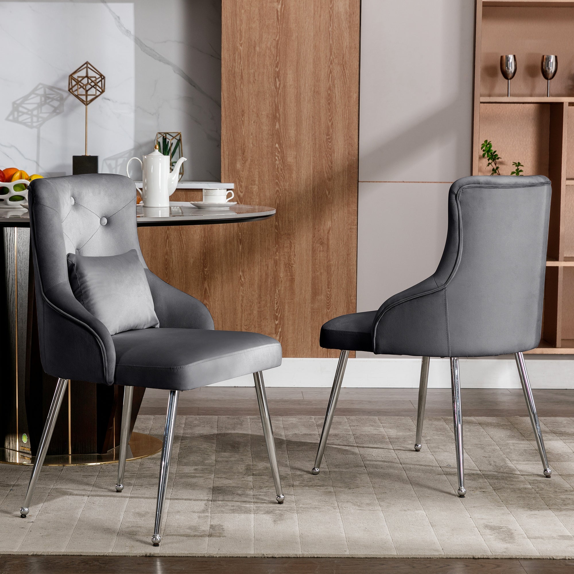 Logidon Set of 4 Dining Room Chairs Button Pattern Padded Chairs Gray