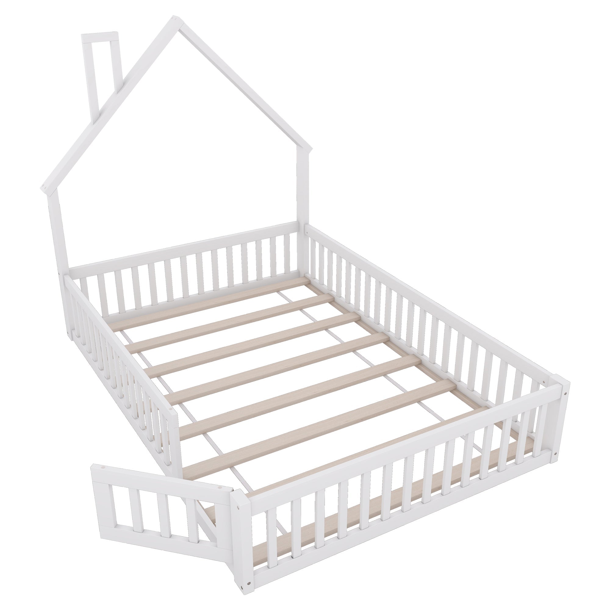 Logidon kinderbed 140x200 schouwvorm wit grenenhout met lattenbodem