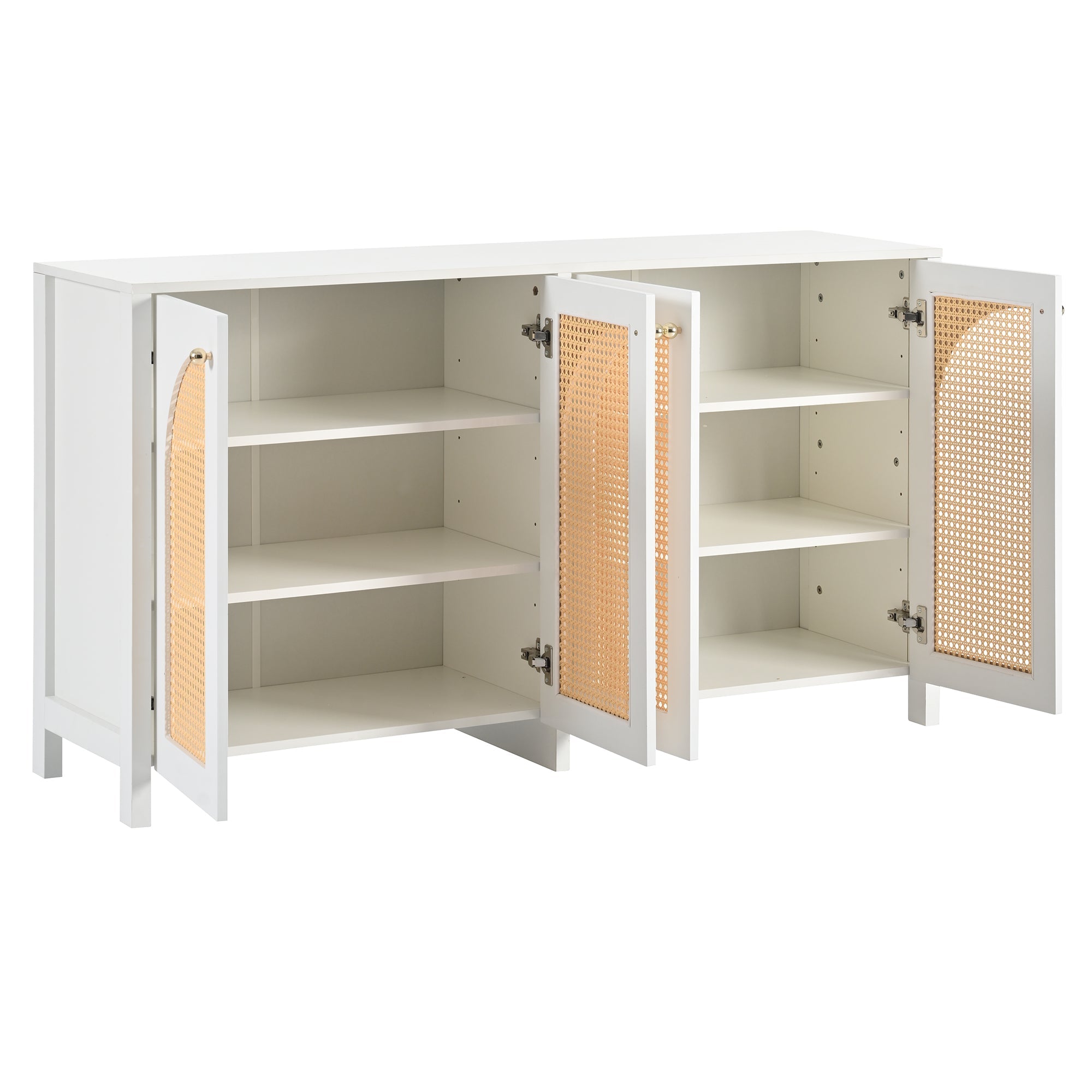 Logidon Modern dressoir 4 rotan deuren wit 145x40x80 cm